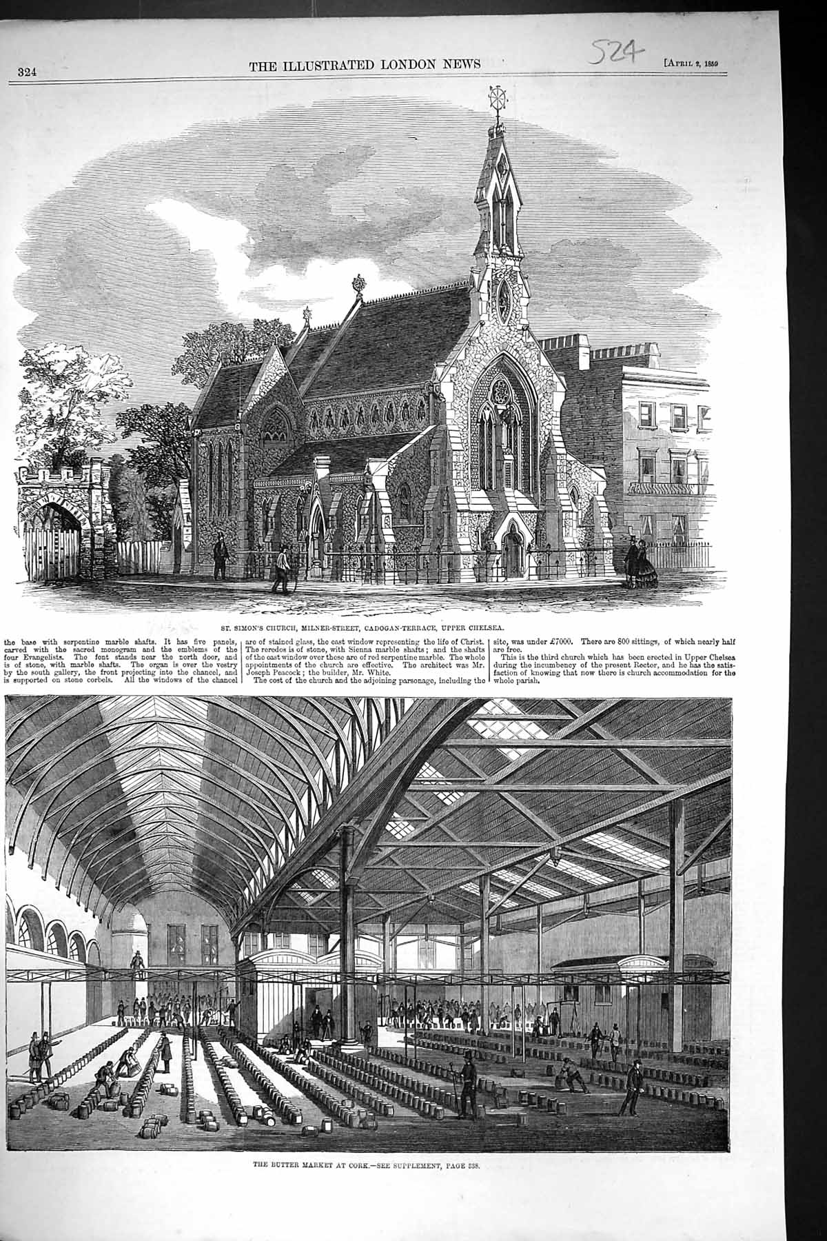Old 1859 St. Simon'S Church Milner Street Cadogan Chelsea Butter Mark Victorian