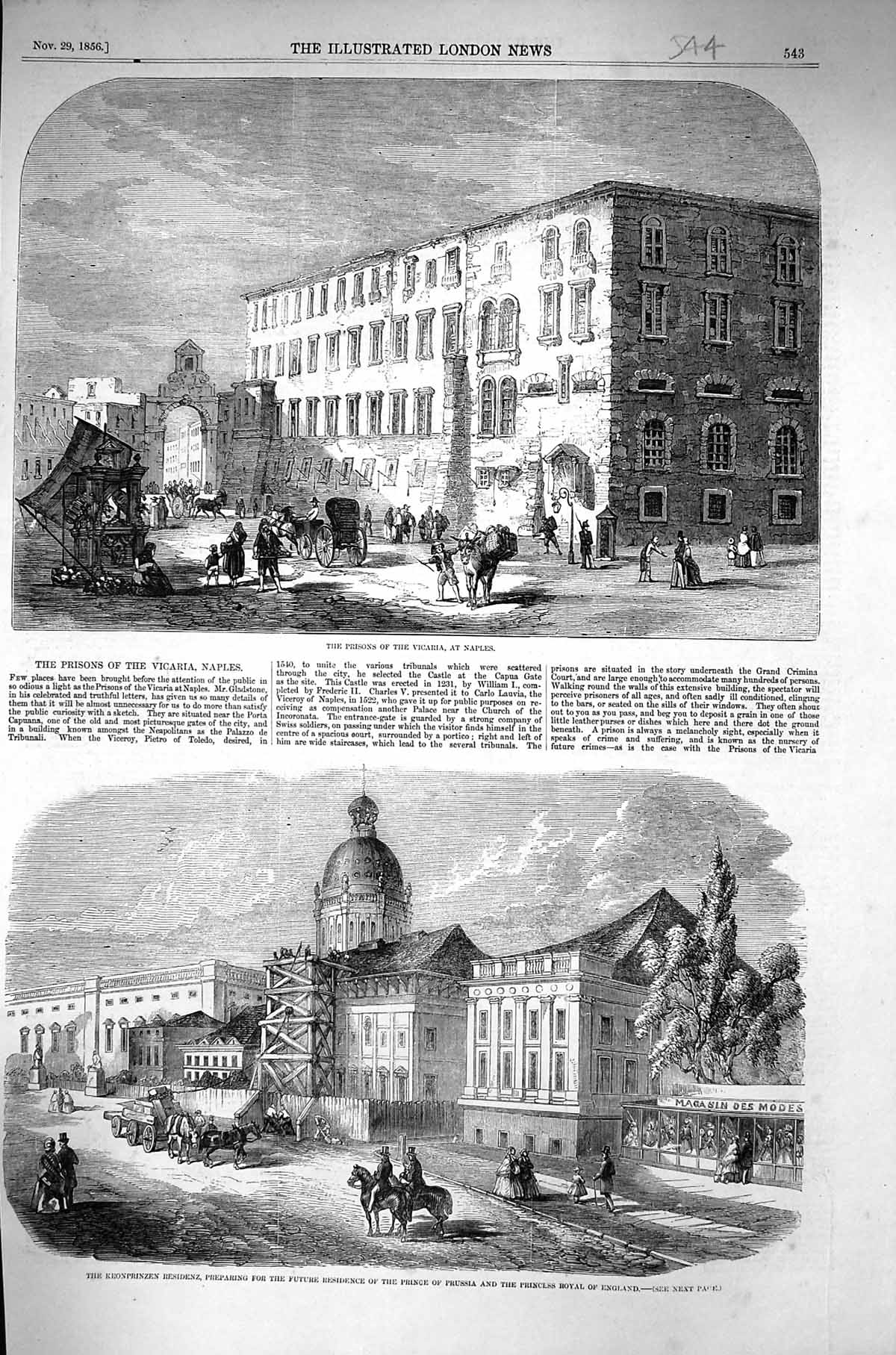 Old 1856 Prisons Vicaria Naples Italy Kronprinzen Residenz Prince Pru Victorian