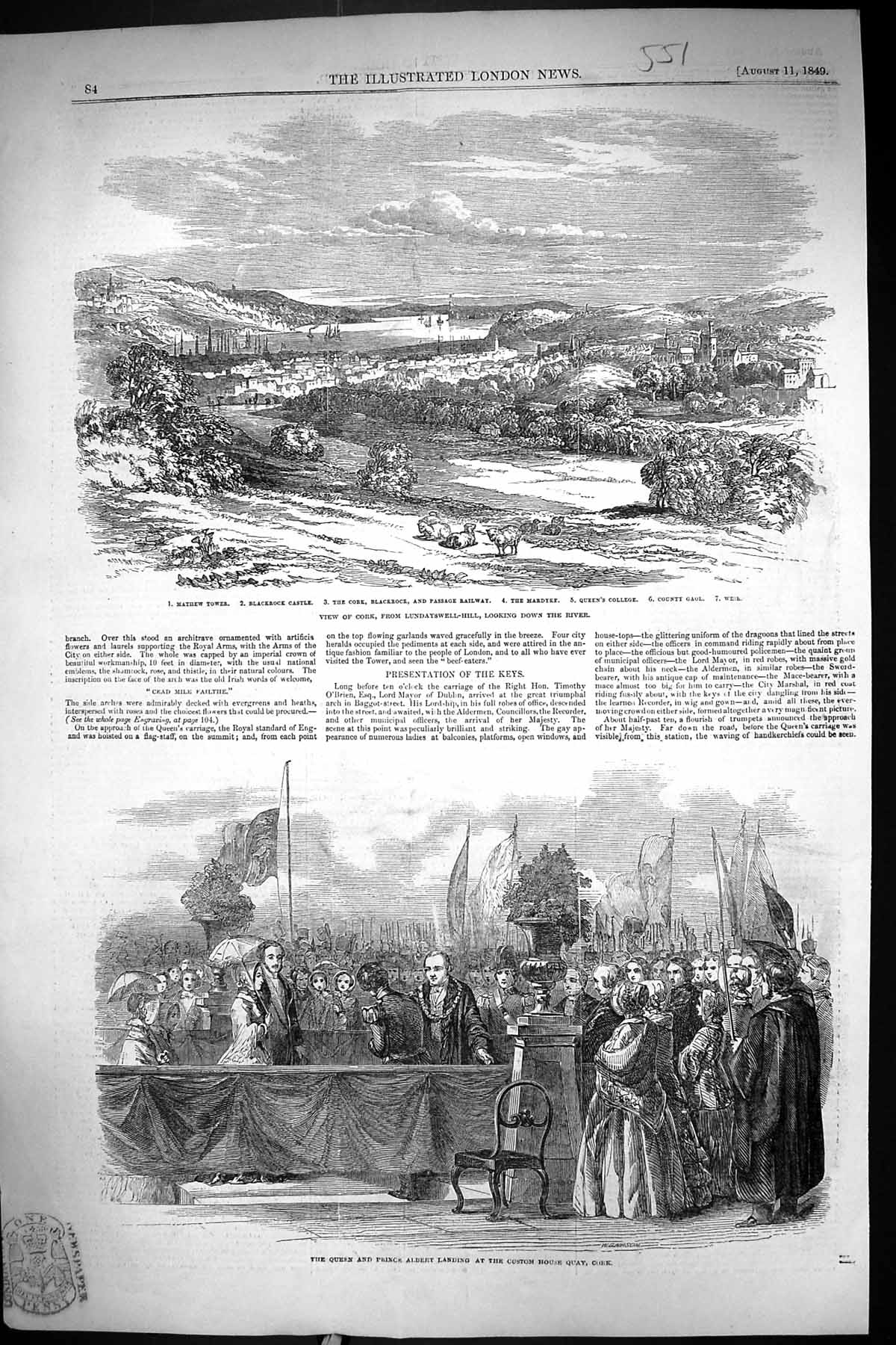 Old 1849 Queen Prince Albert Custom House Cork Blackrock Castle Mathe Victorian