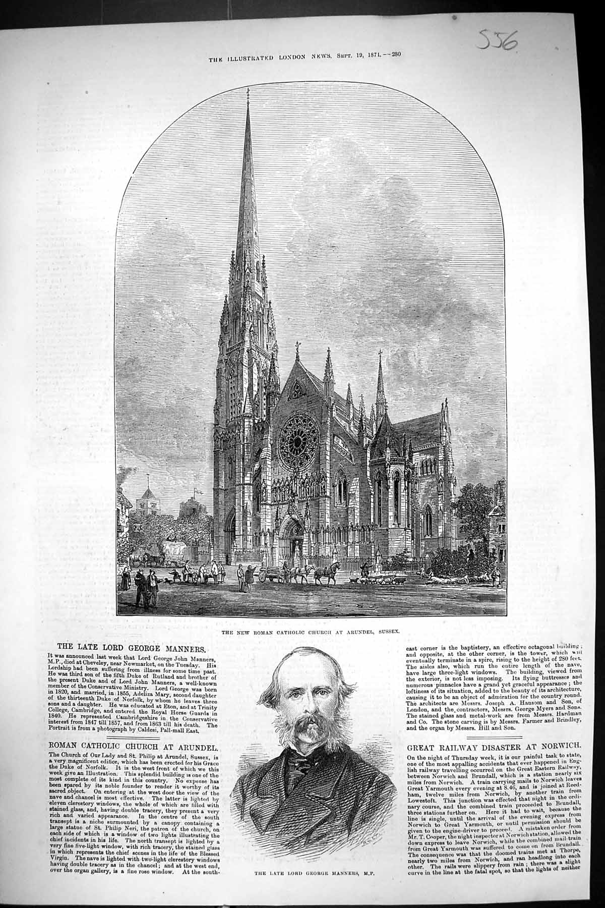 Antique Print 1871 Roman Catholic Church Arundel Sussex Lord George Manners