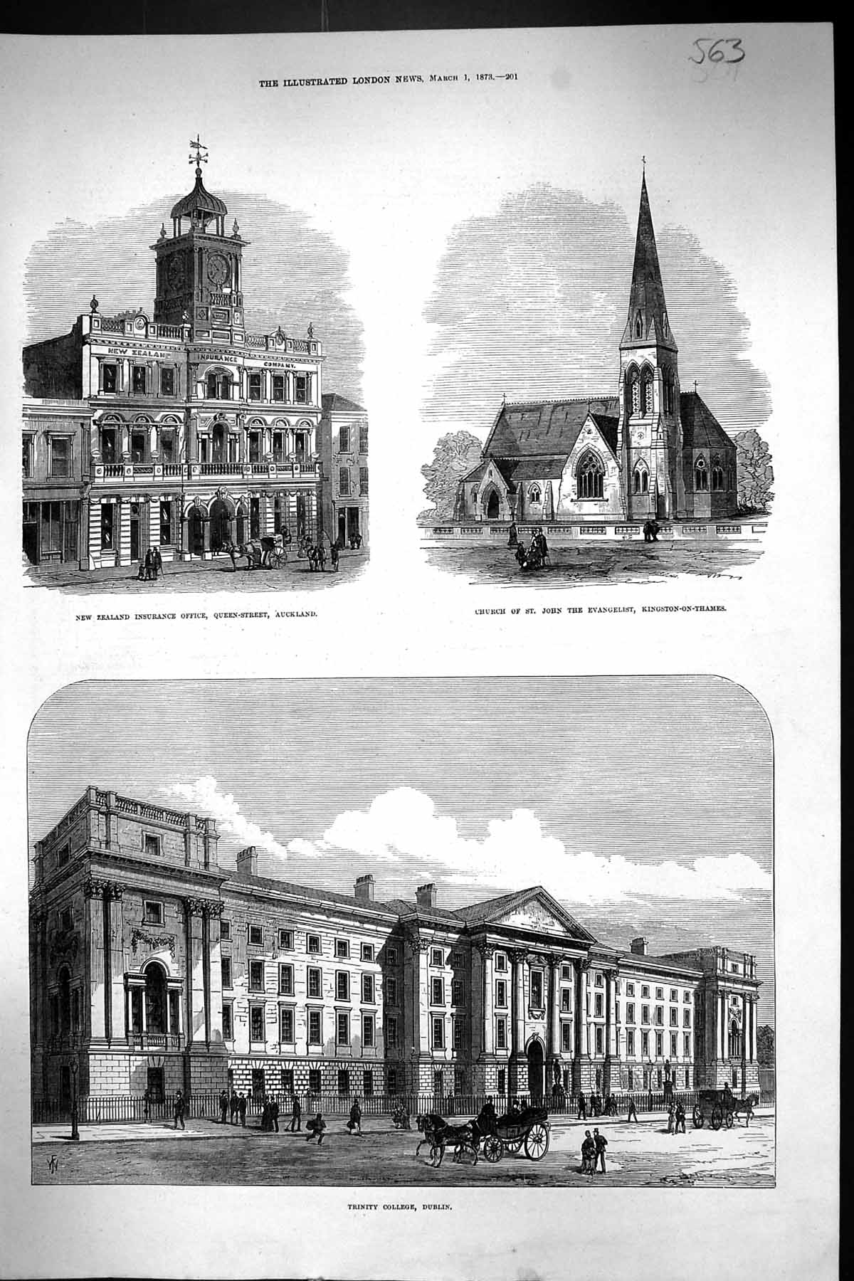 Old 1873 New Zealand Insurance Auckland Church John Avangelist Trinit Victorian