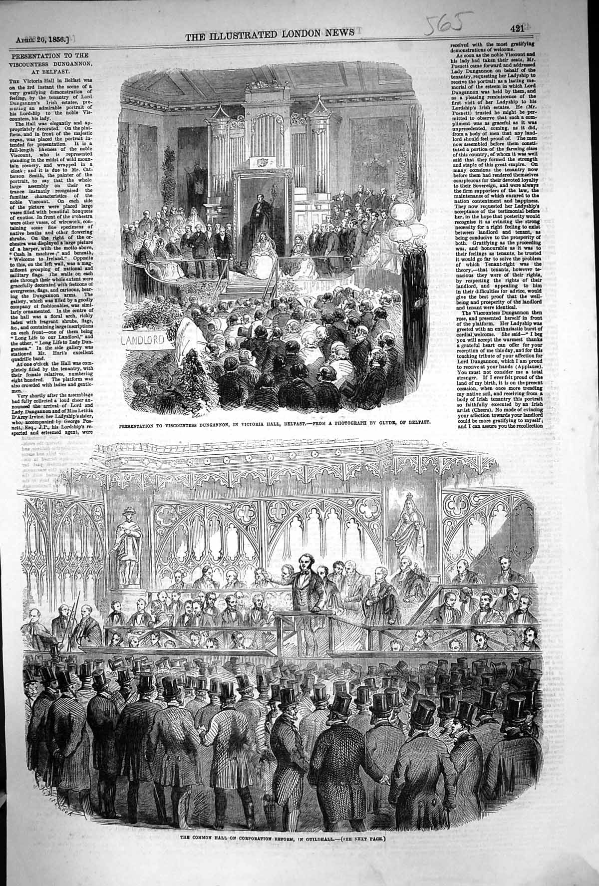 Old 1856 Common Hall Corporation Reform Guildhall Viscountess Dungann Victorian