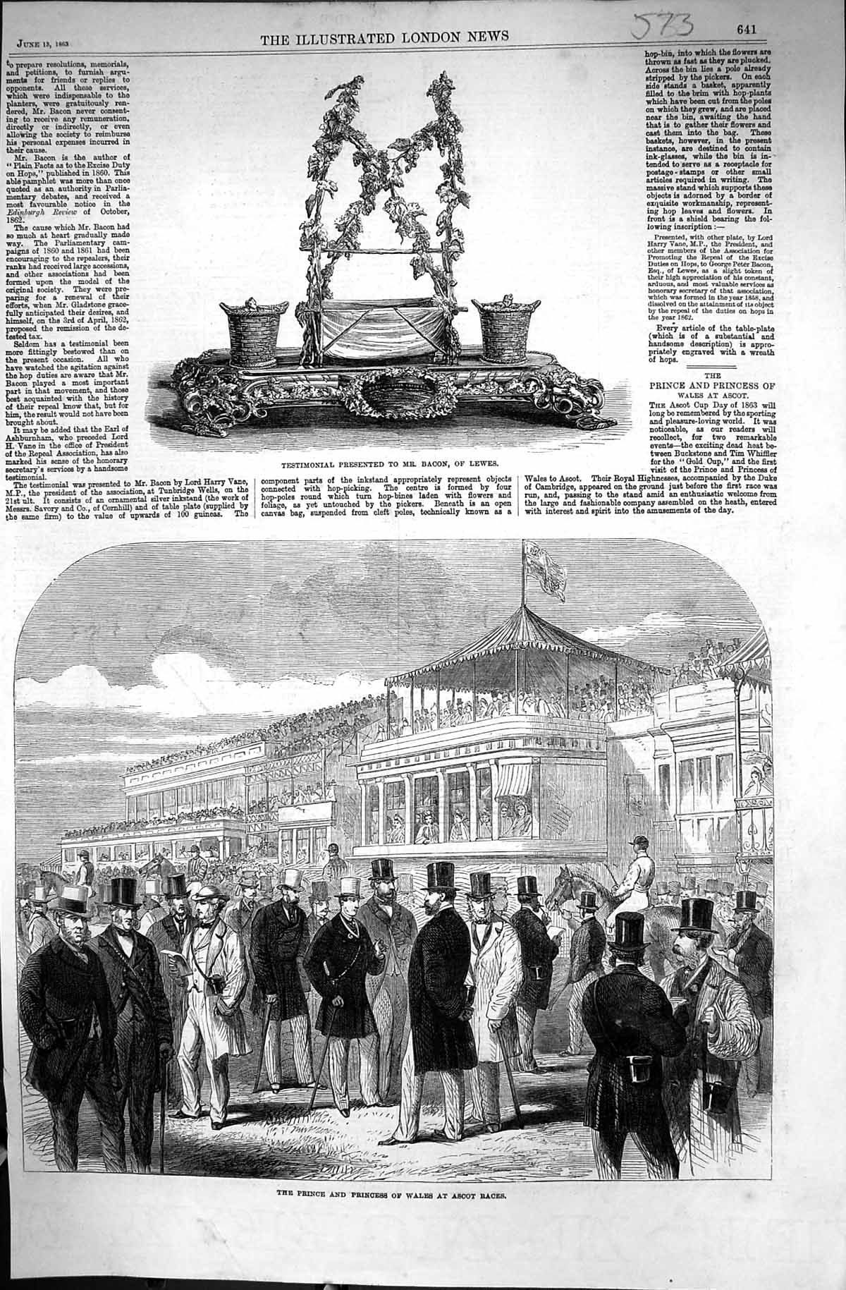 Old 1863 Testimonial Bacon Lewes Prince Princess Wales Ascot Horse Ra Victorian