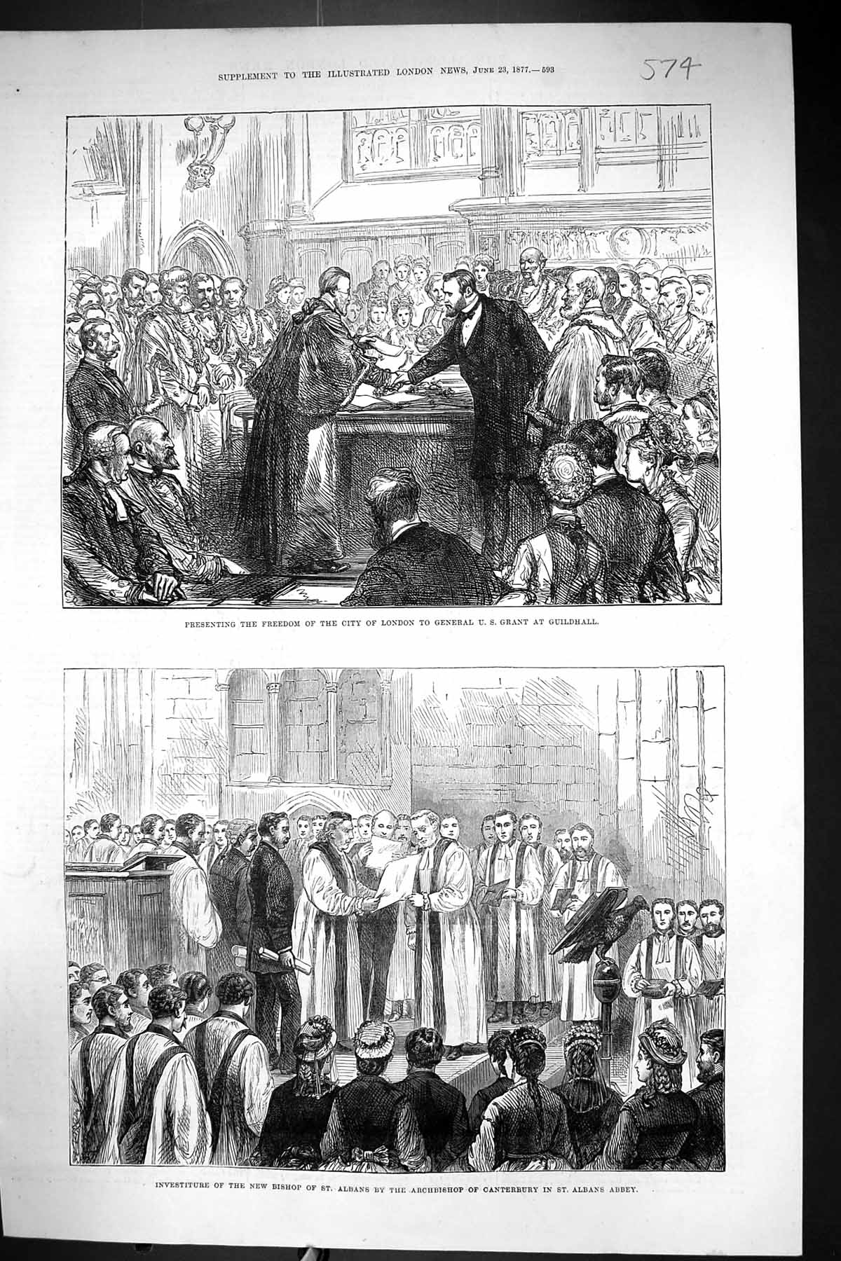 Old 1877 Freedom City London General Grant Guildhall Bishop Albans Ca Victorian