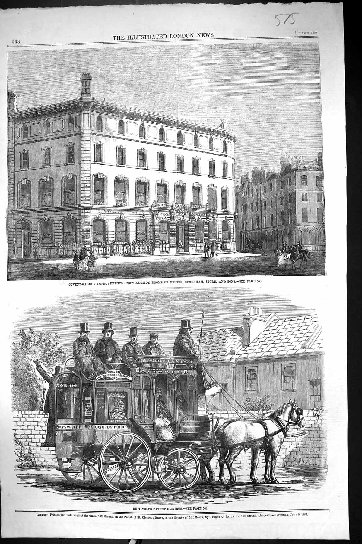 Old 1860 Covent Garden Auction Debenham Store De Tivoli'S Patent Omni Victorian