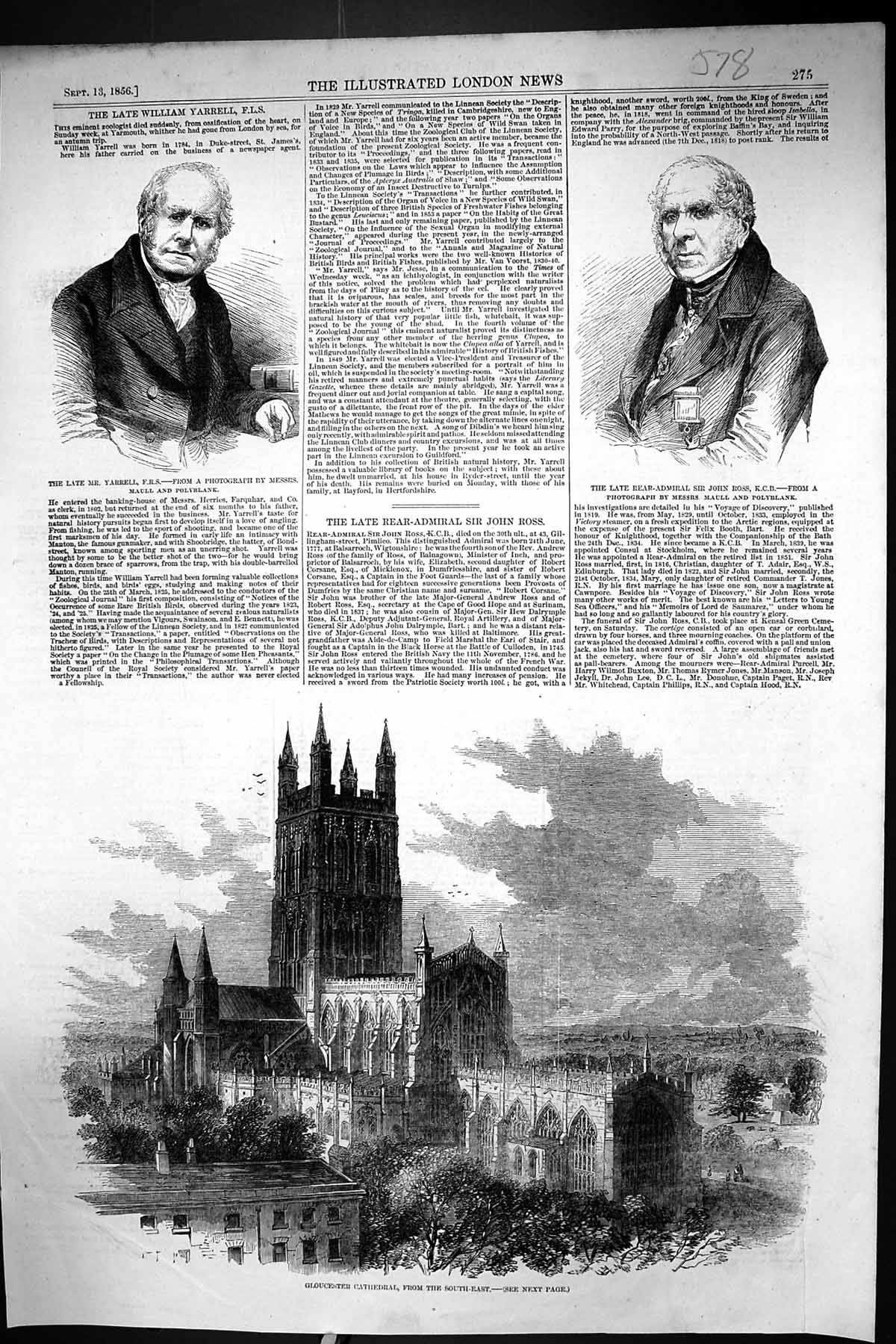 Old 1856 Gloucester Cathedral Architecture Rear-Admiral John Ross Yar Victorian