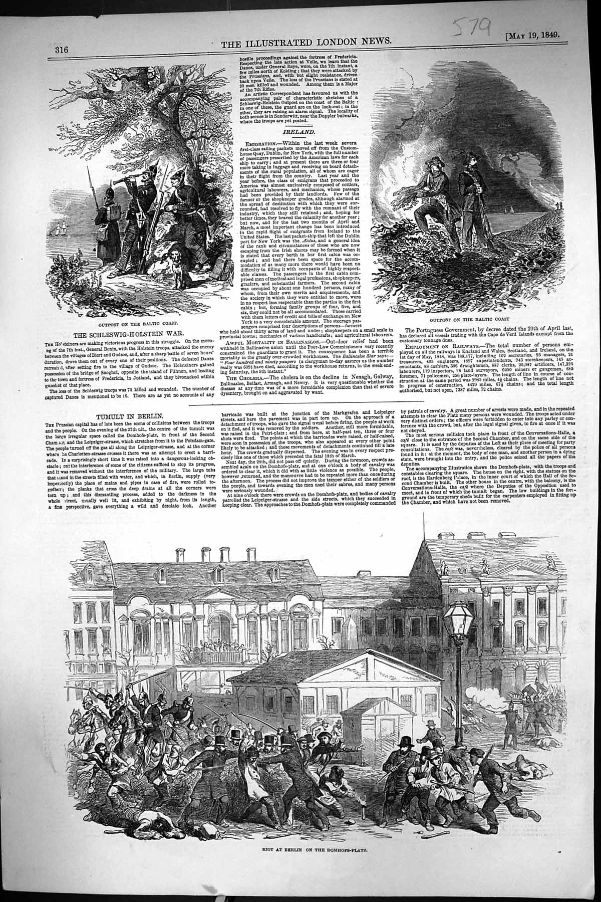 Old 1849 Riot Berlin Domhofs-Platz Outpost Baltic Coast Schleswig-Hol Victorian
