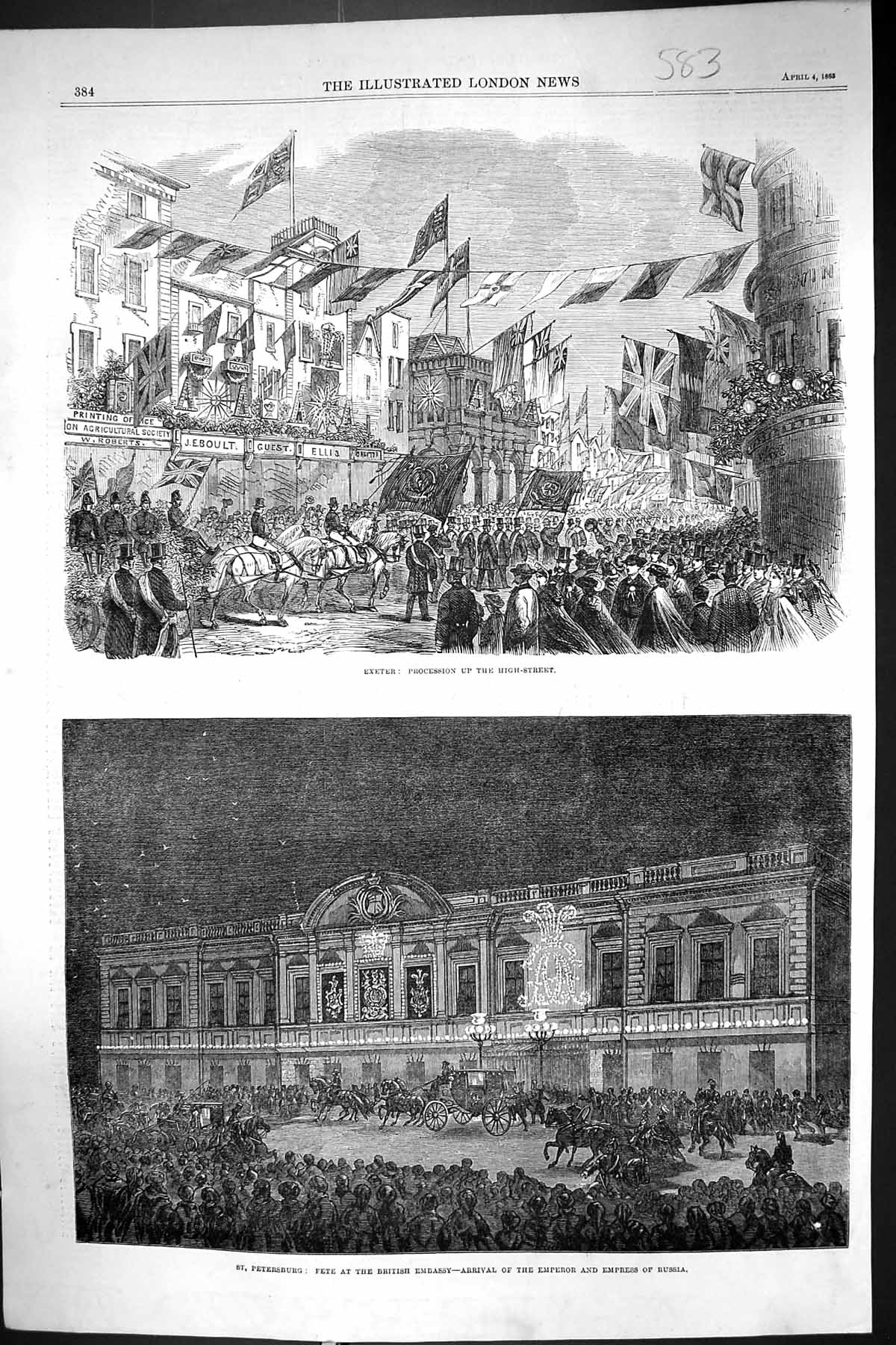 Old 1863 Street Procession Exeter St. Petersburg Fete British Embassy Victorian