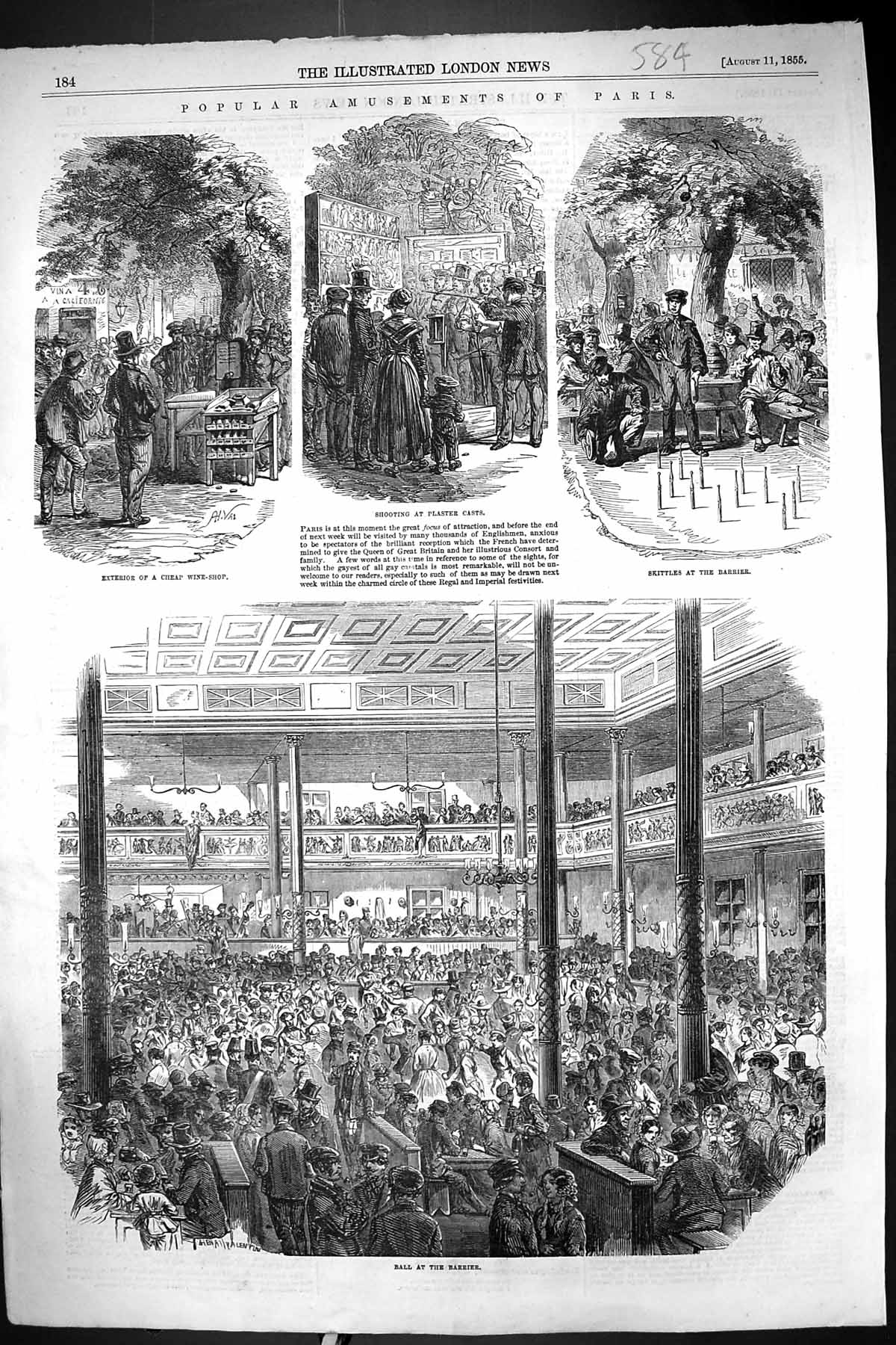 Old 1855 Amusements Paris Ball Barrier Skittles Shooting Plaster Cast Victorian