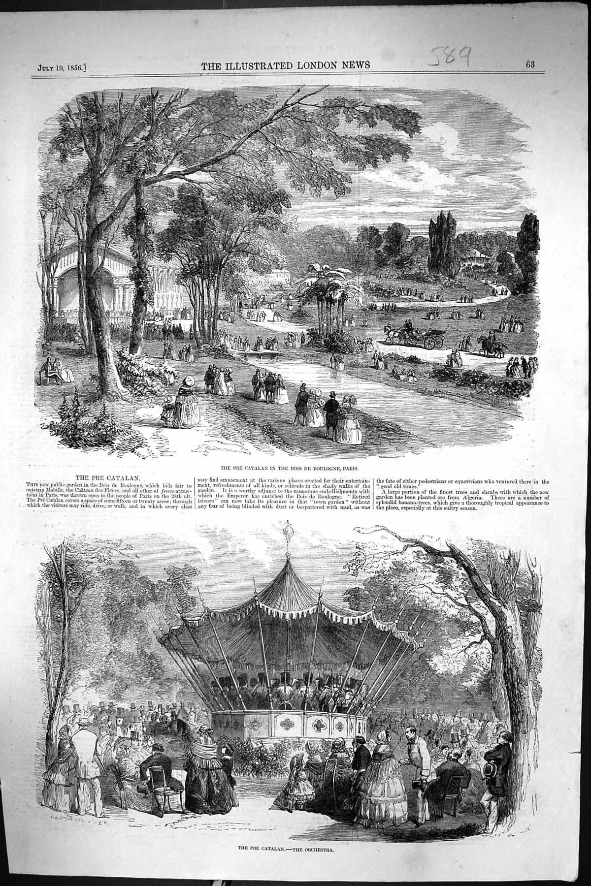 Old 1856 Pre Catalan Boise De Boulogne Paris France Orchestra Enterta Victorian