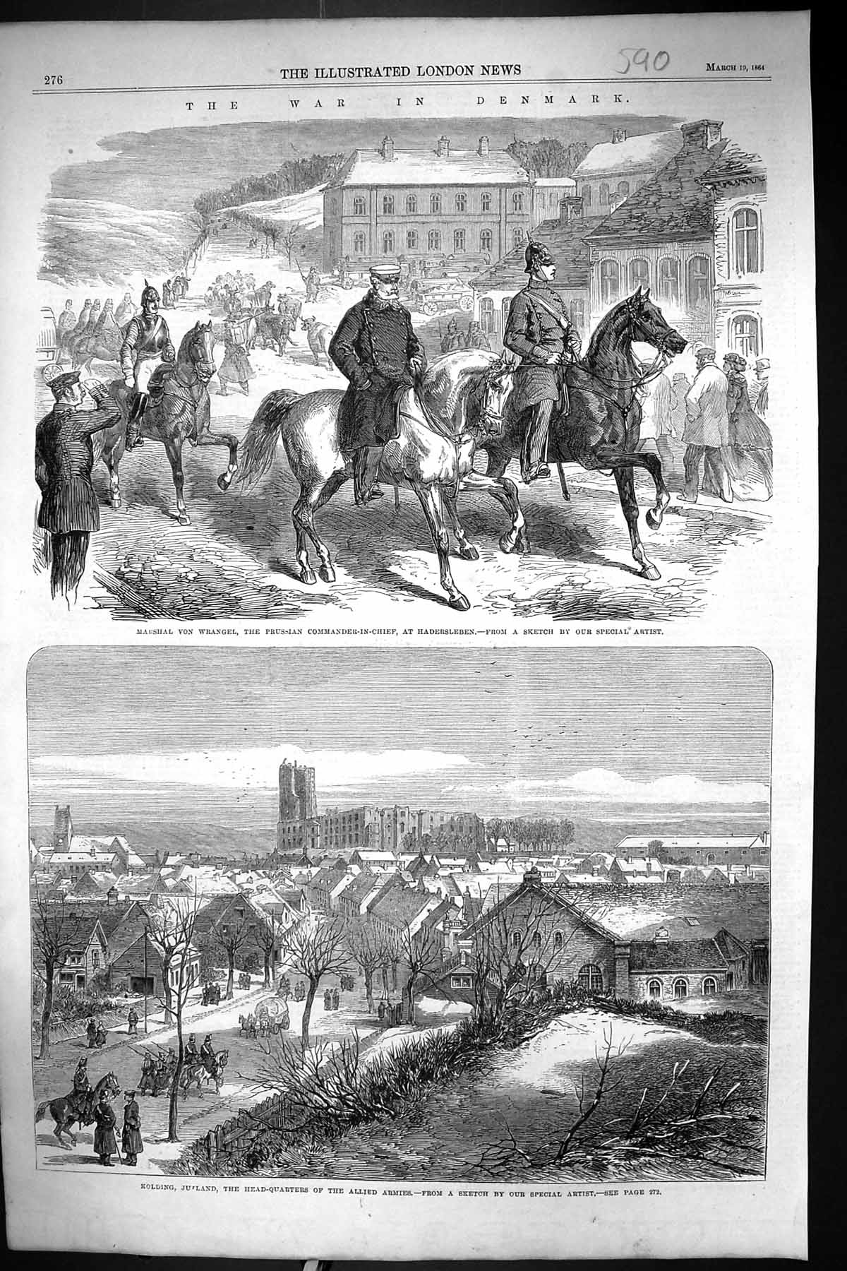 Antique Print 1864 War Denmark Marshal Von Wrangel Hadersleben King Jutland