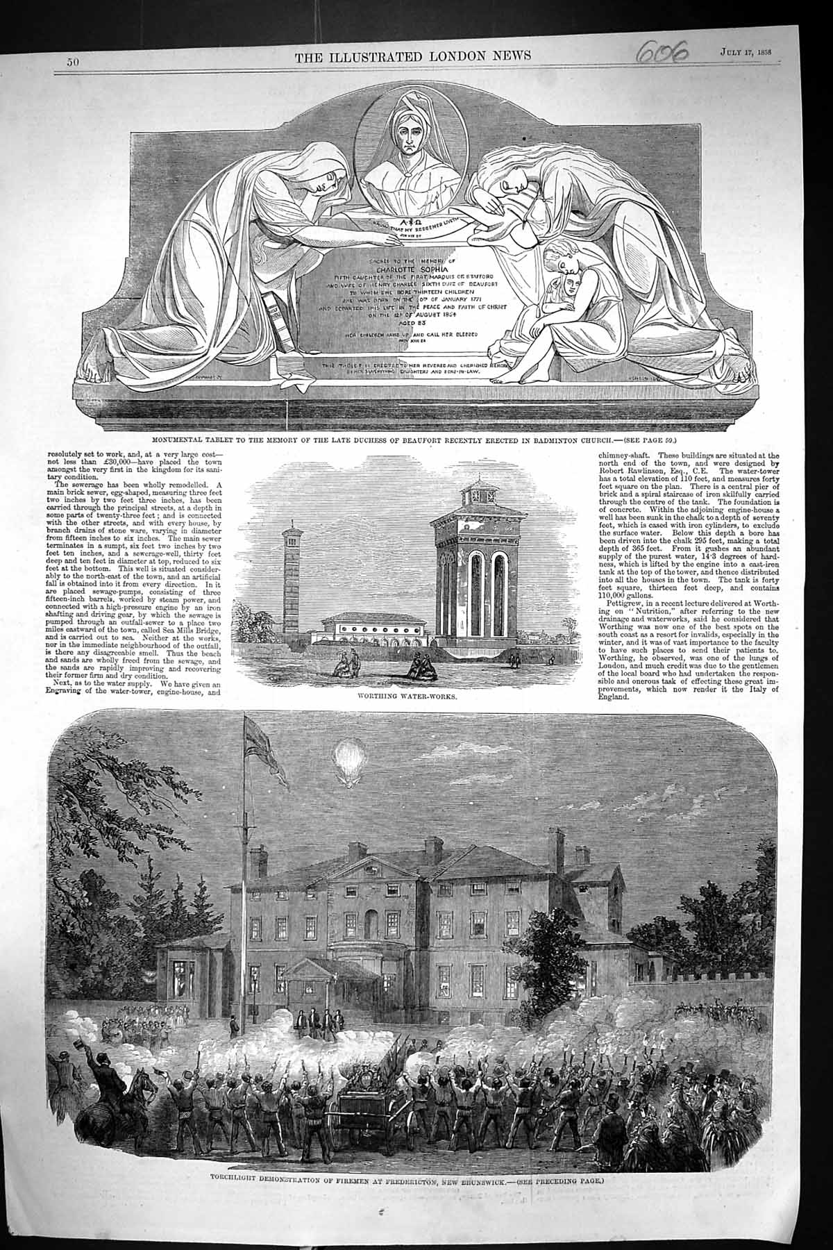 Old 1858 Firemen Demonstration Fredericton Worthing Water-Works Duche Victorian