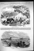 Original Old Antique Print 1857 East Indian Railway Engineers Camp House Muttra