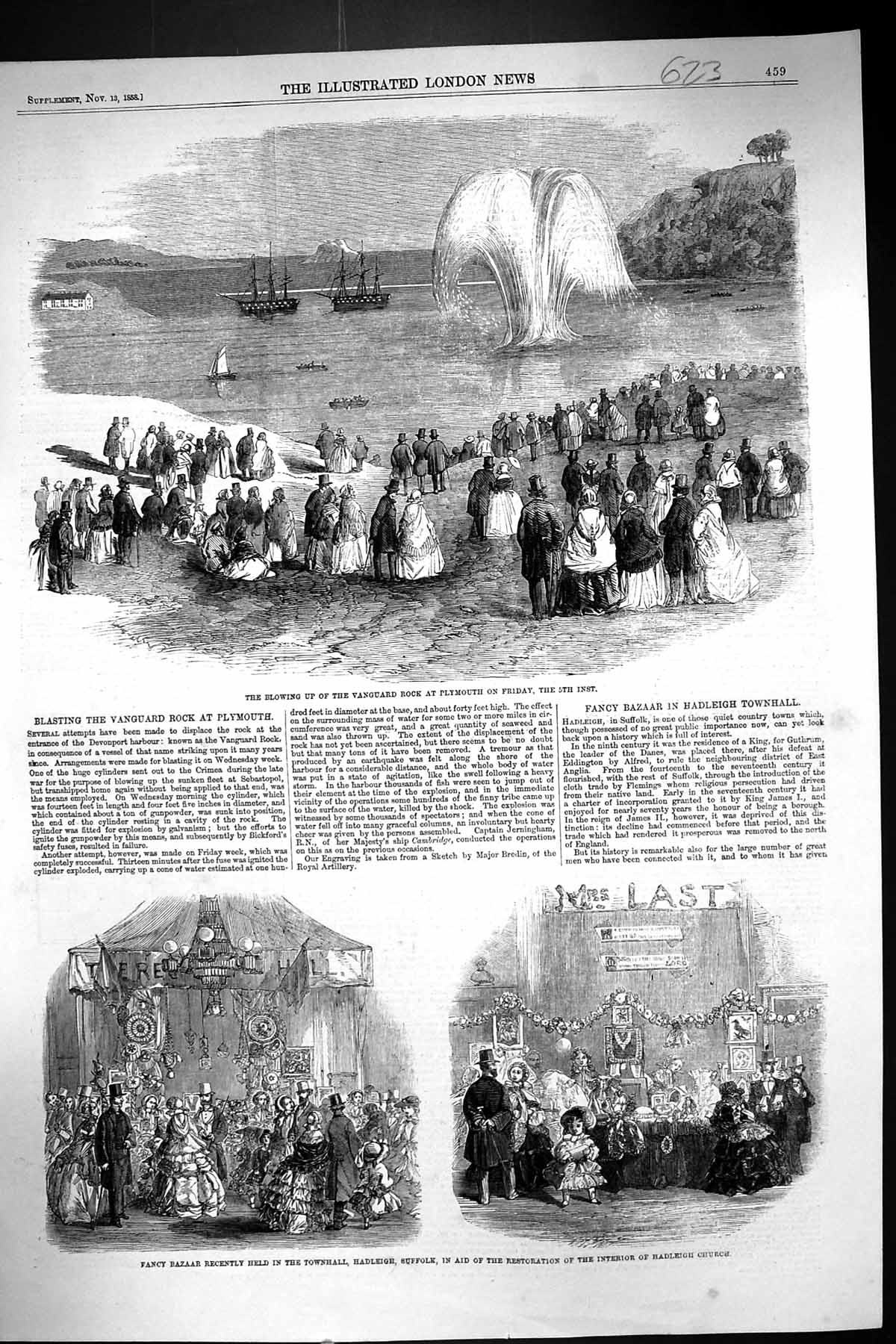 Old 1858 Blowing Up Vanguard Rock Plymouth Bazaar Townhall Hadleigh S Victorian