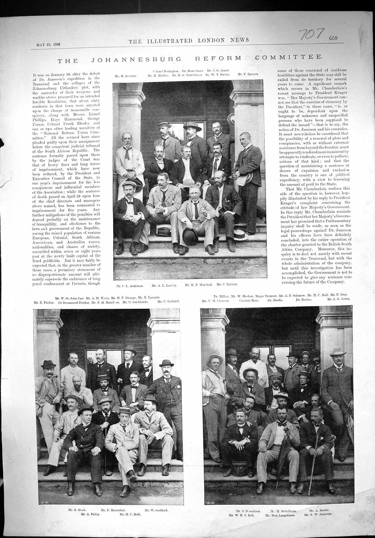Old 1896 Johannesburg Reform Committee Anderson Davies Spencer Head B Victorian