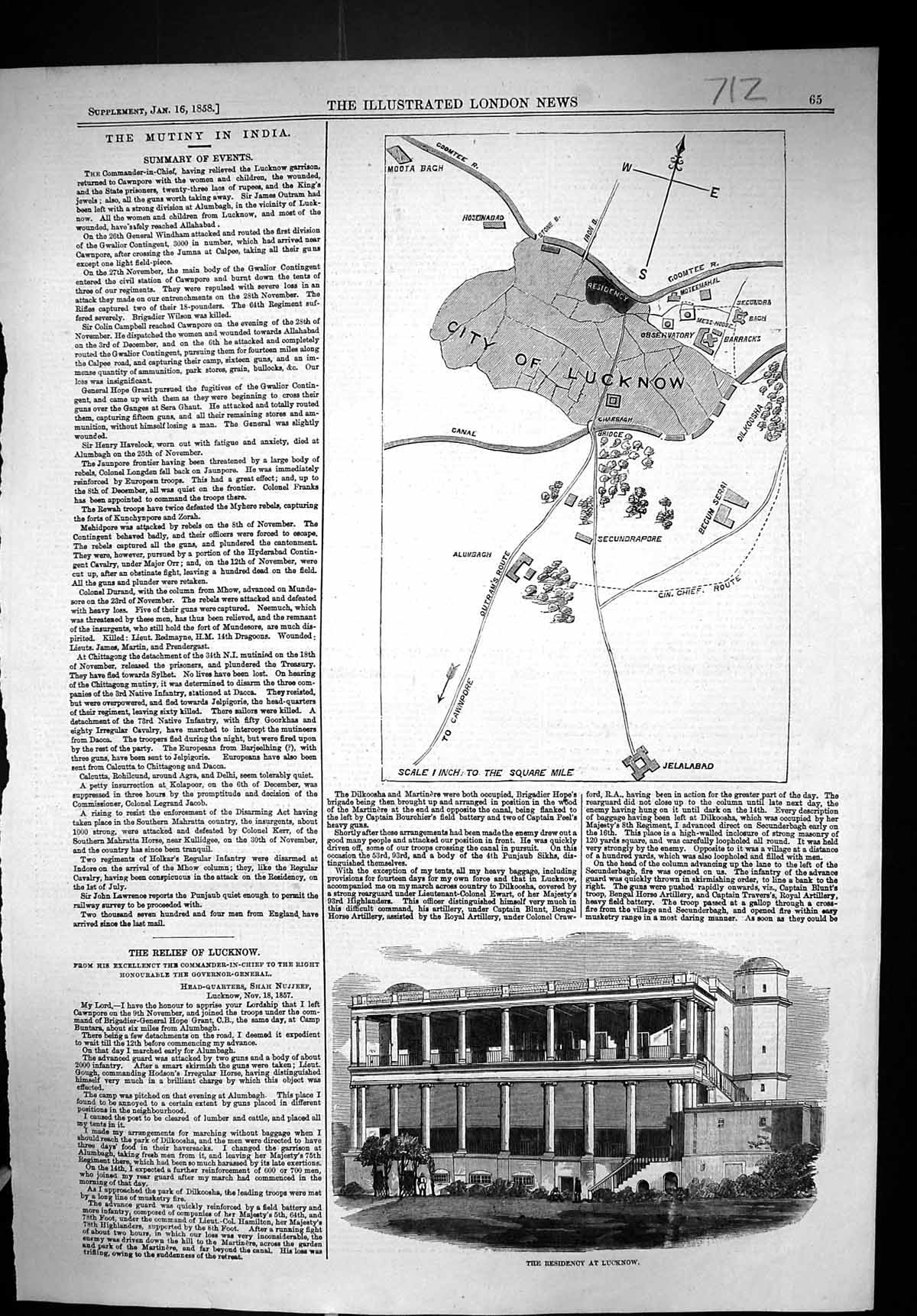 Old 1858 Plan City Lucknow India Architecture Residency Governor-Gene Victorian