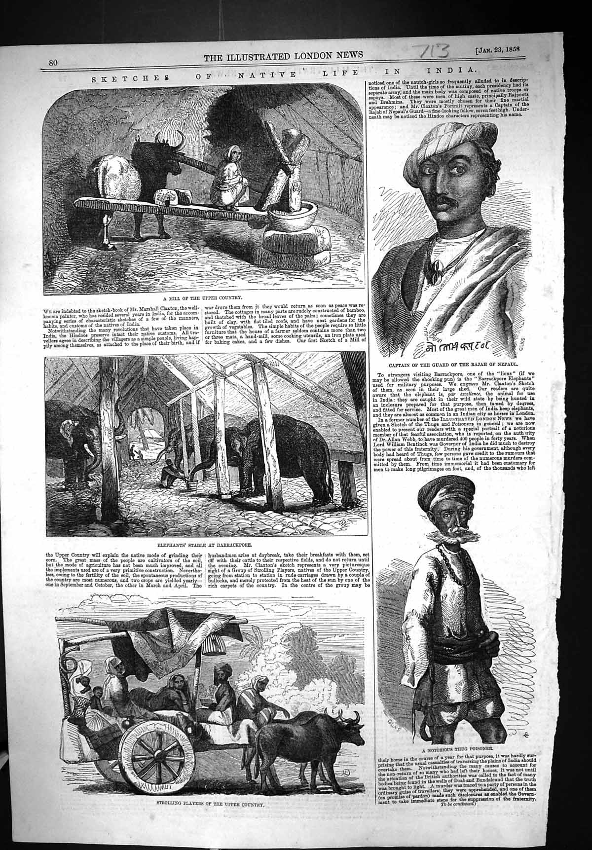 Old 1858 Natives India Mill Elephants Stable Barrackpore Thug Prisone Victorian