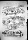 Original Old Antique Print 1875 Lock-Out Wales Coal Miners Stone Breaking 19th