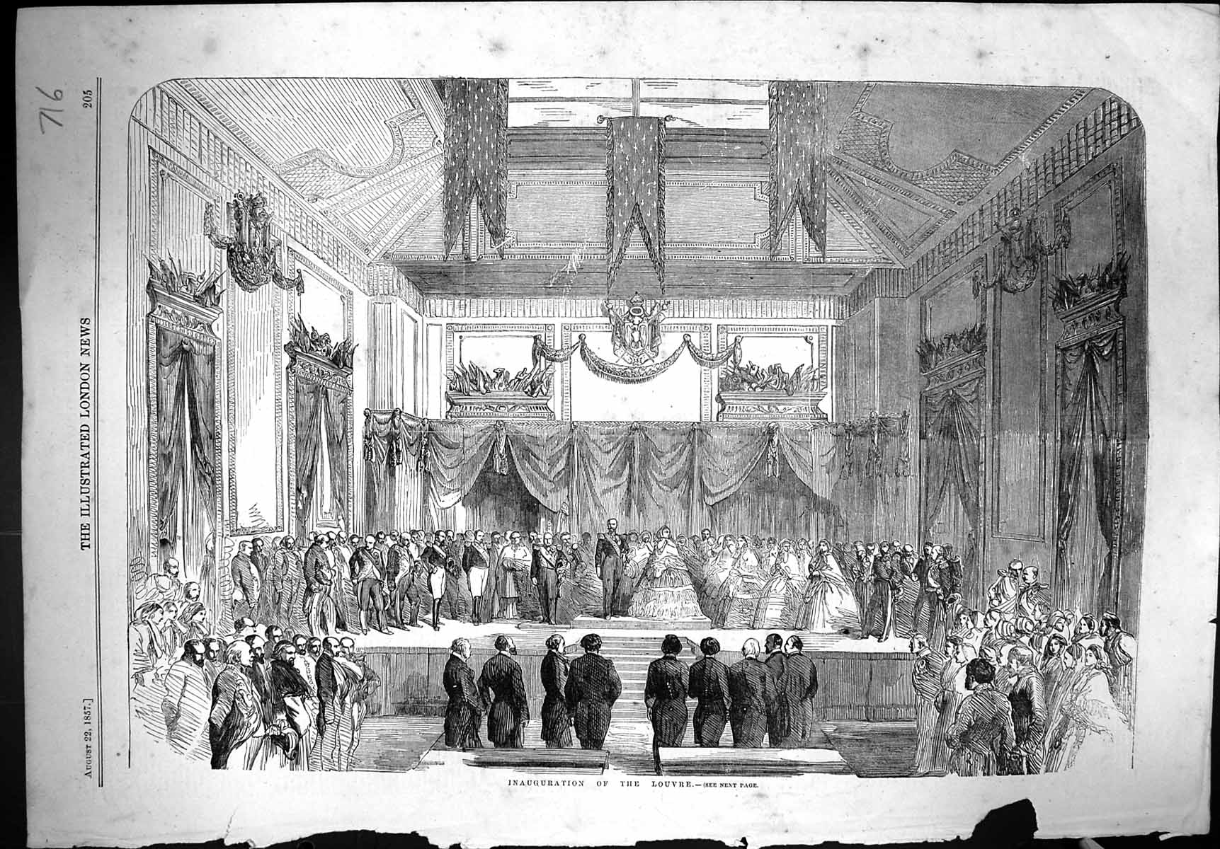 Original Old Antique Print 1857 Scene Inauguration Louvre Paris France 19th