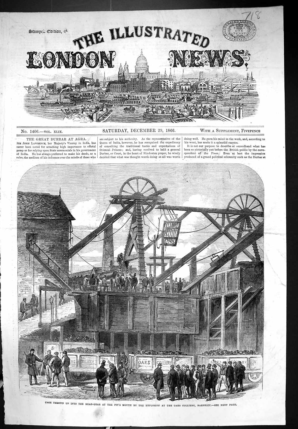 Old 1866 Cage Thrown Head-Gear Pit Mouth Explosion Oaks Colliery Barn Victorian
