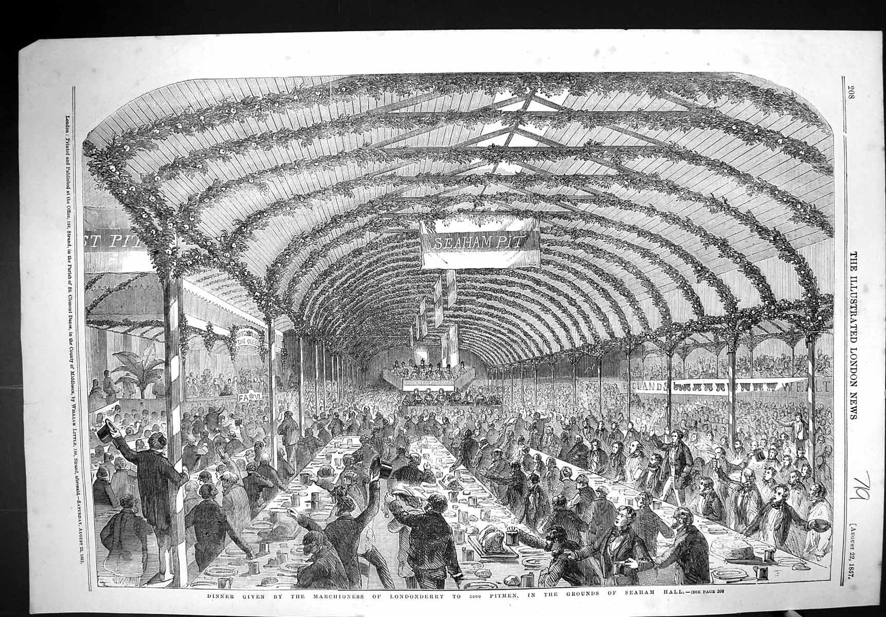 Antique Print 1857 Dinner Marchioness Londonderry Pitmen Seaham Hall Mining