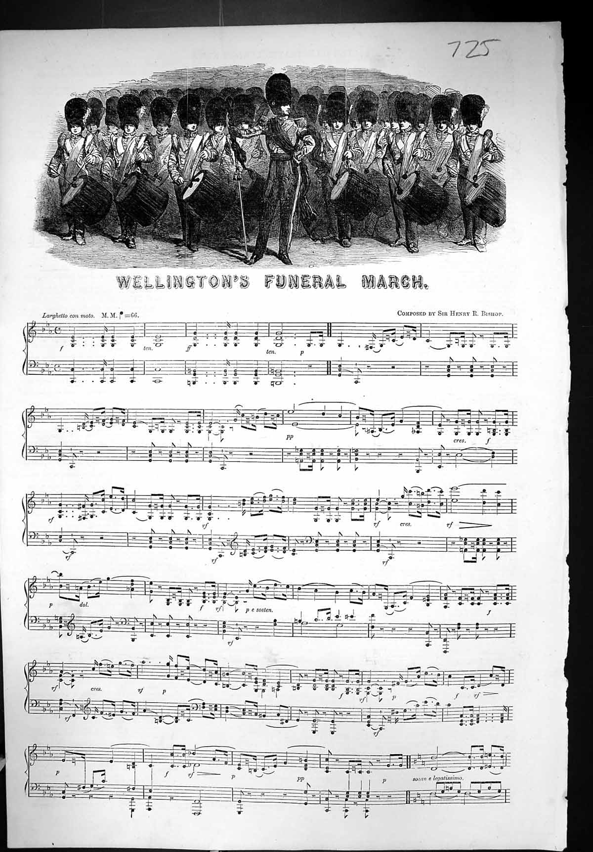 Old Print 1852 Sheet Music Wellington Funeral March Composer Henry Bishop 19th