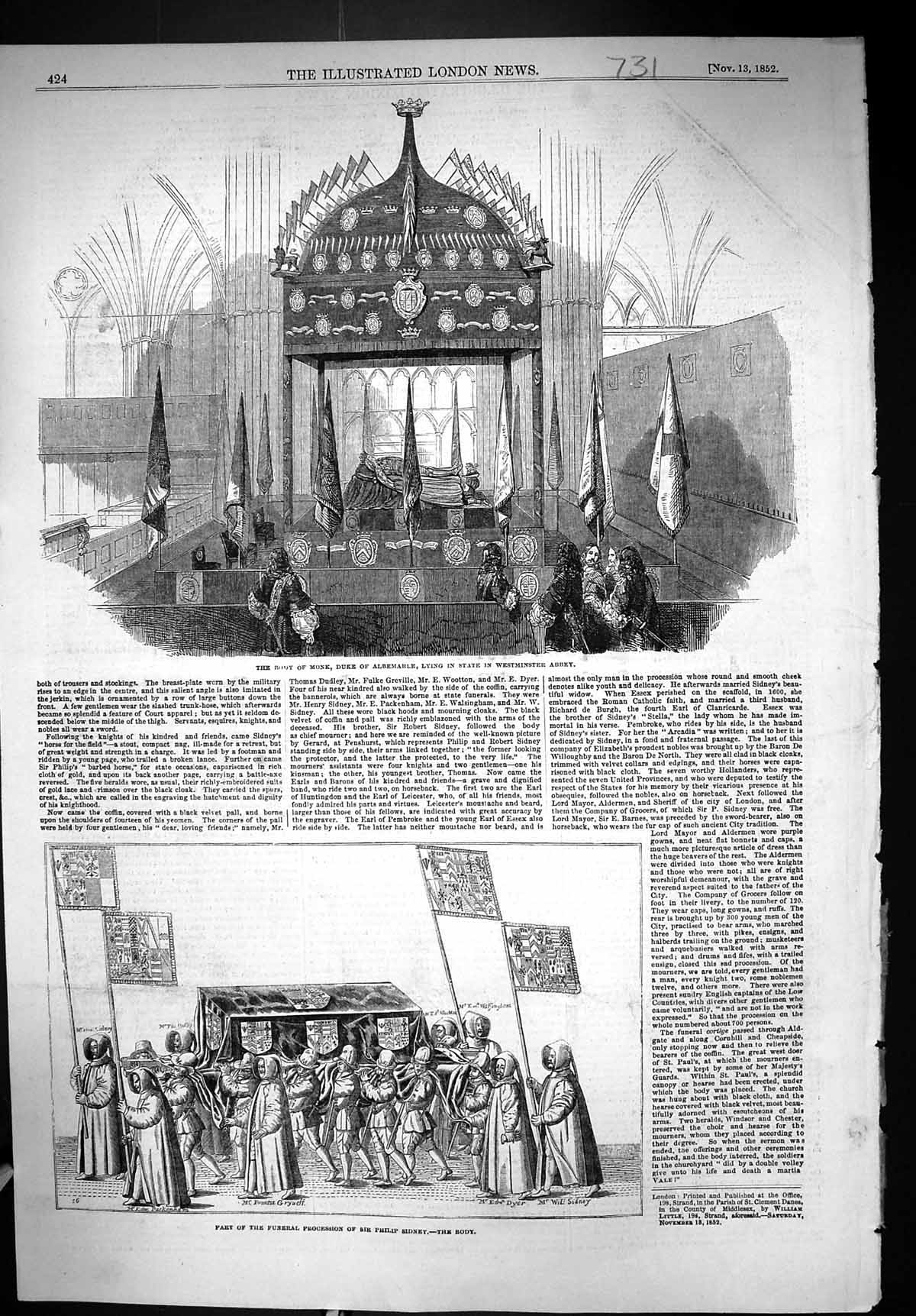 Old 1852 Body Monk Duke Albemarle Westminster Abbey Funeral Processio Victorian