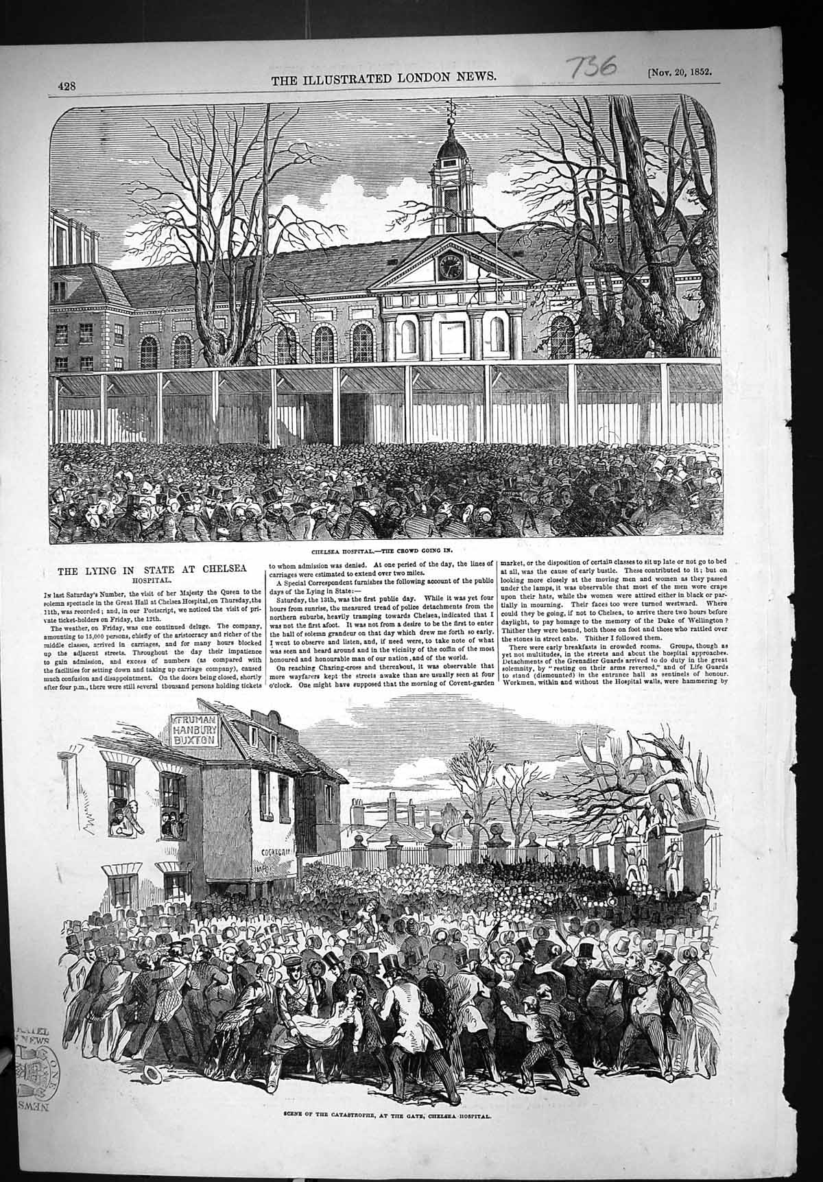 Old 1852 Chelsea Hospital Duke Wellington Lying In State Catastrophe Victorian