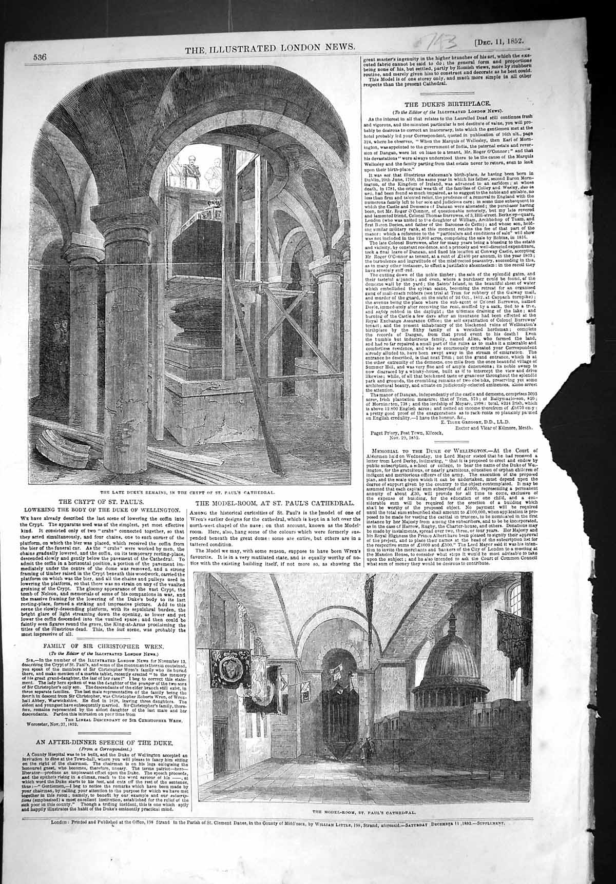 Old 1852 Duke Wellington Crypt St. Paul'S Cathedral Model Room Archit Victorian