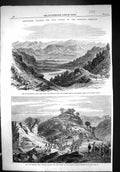 Old 1864 View Chumla Valley Village Umbeylah Goroo Highland Army Crag Victorian