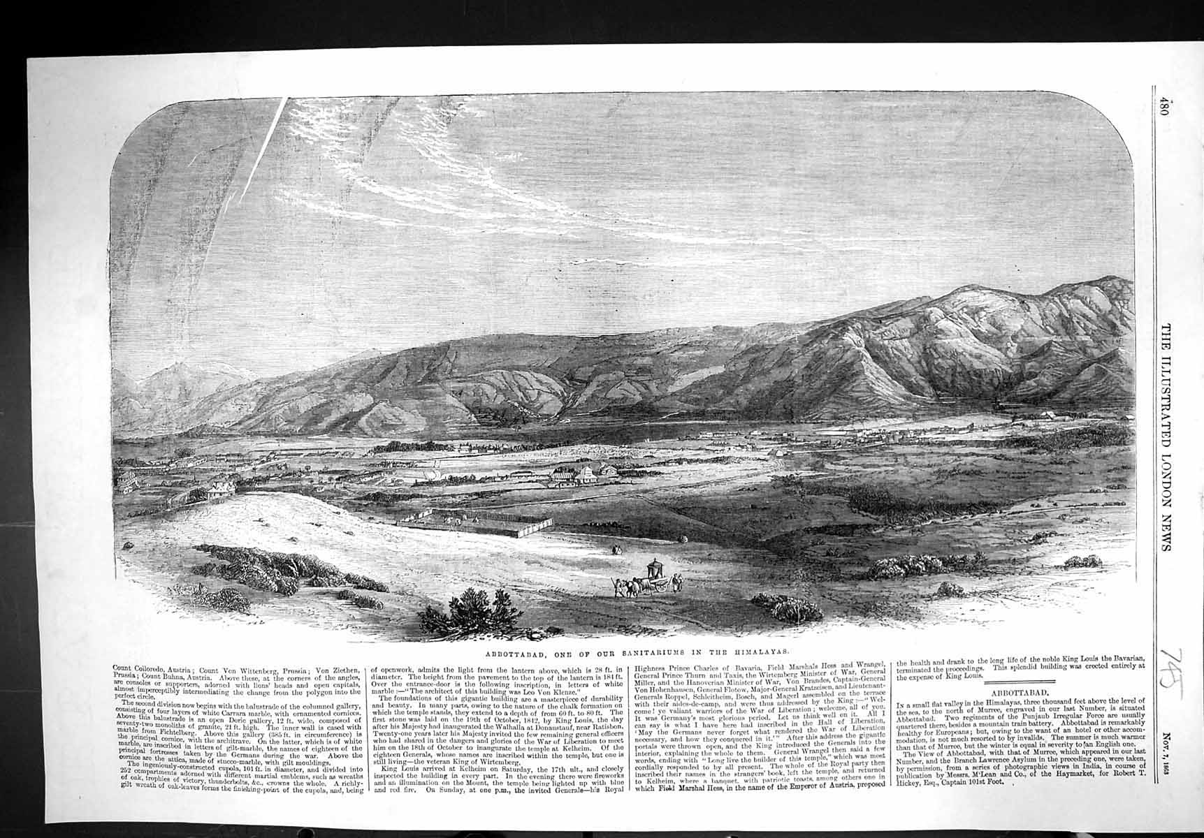 Antique Old Print 1863 View Mountains Valley Abbottabad Sanitariums Himalayas