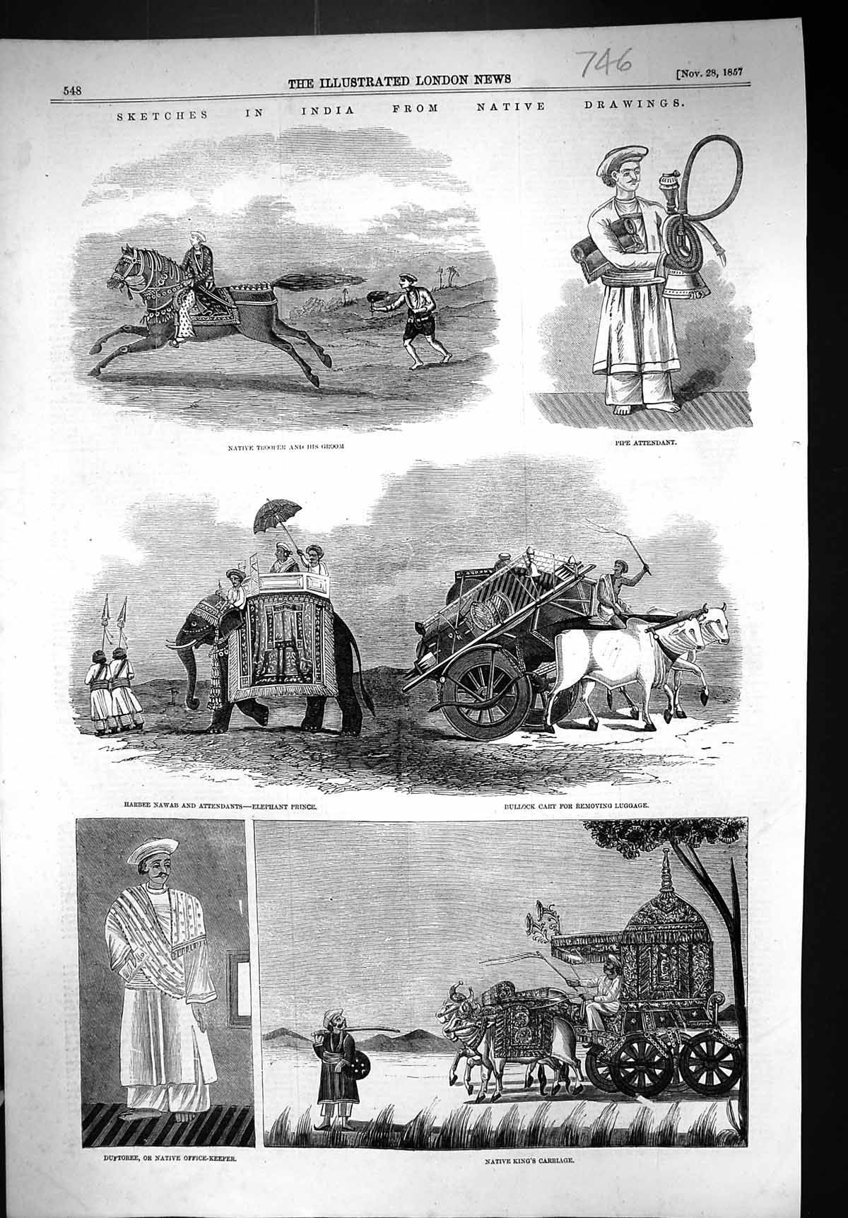 Old 1857 India Native Trooper Groom Harbee Nawab Duftoree Bullock Car Victorian