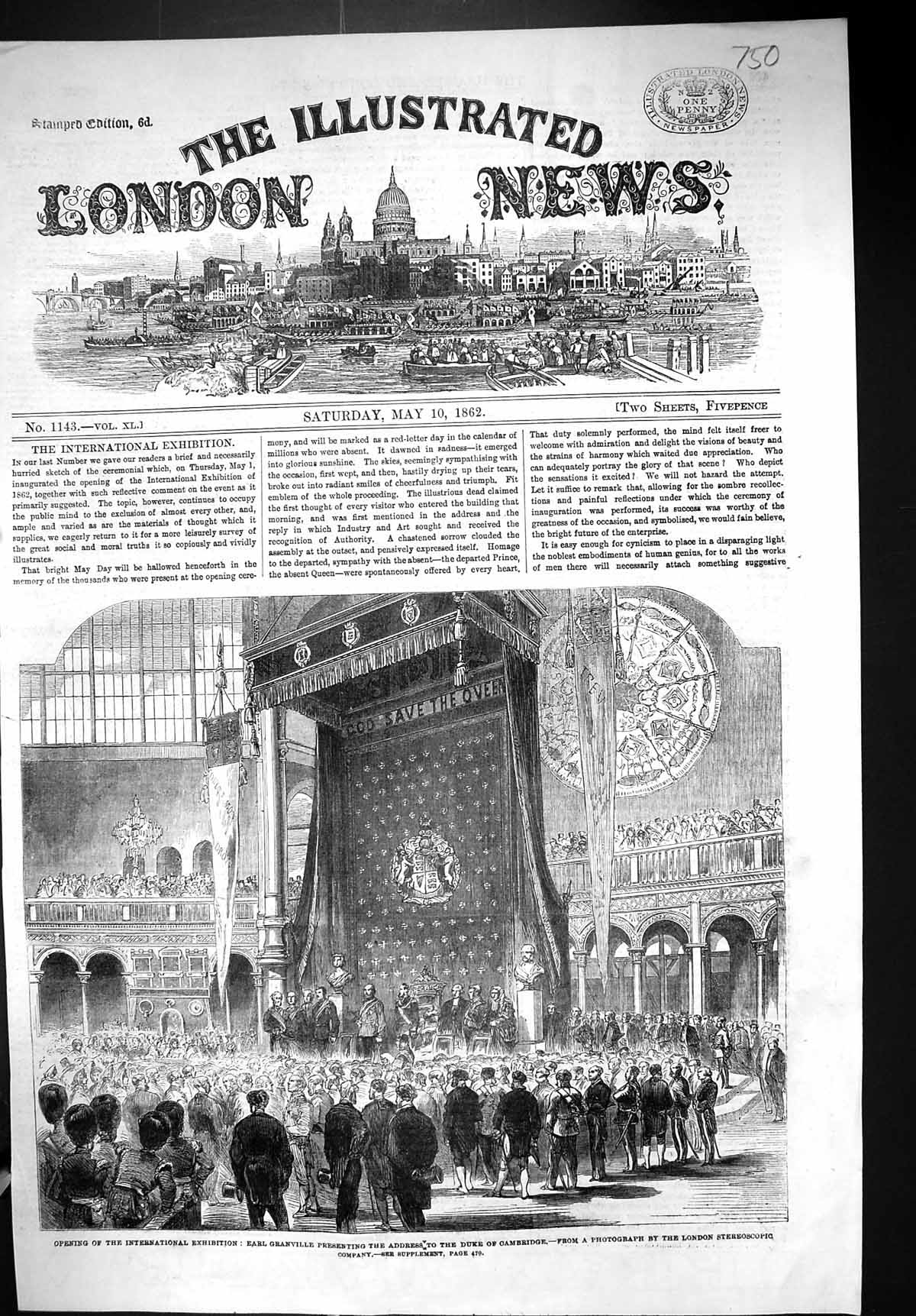 Old 1862 International Exhibition Earl Granville Address Duke Cambrid Victorian