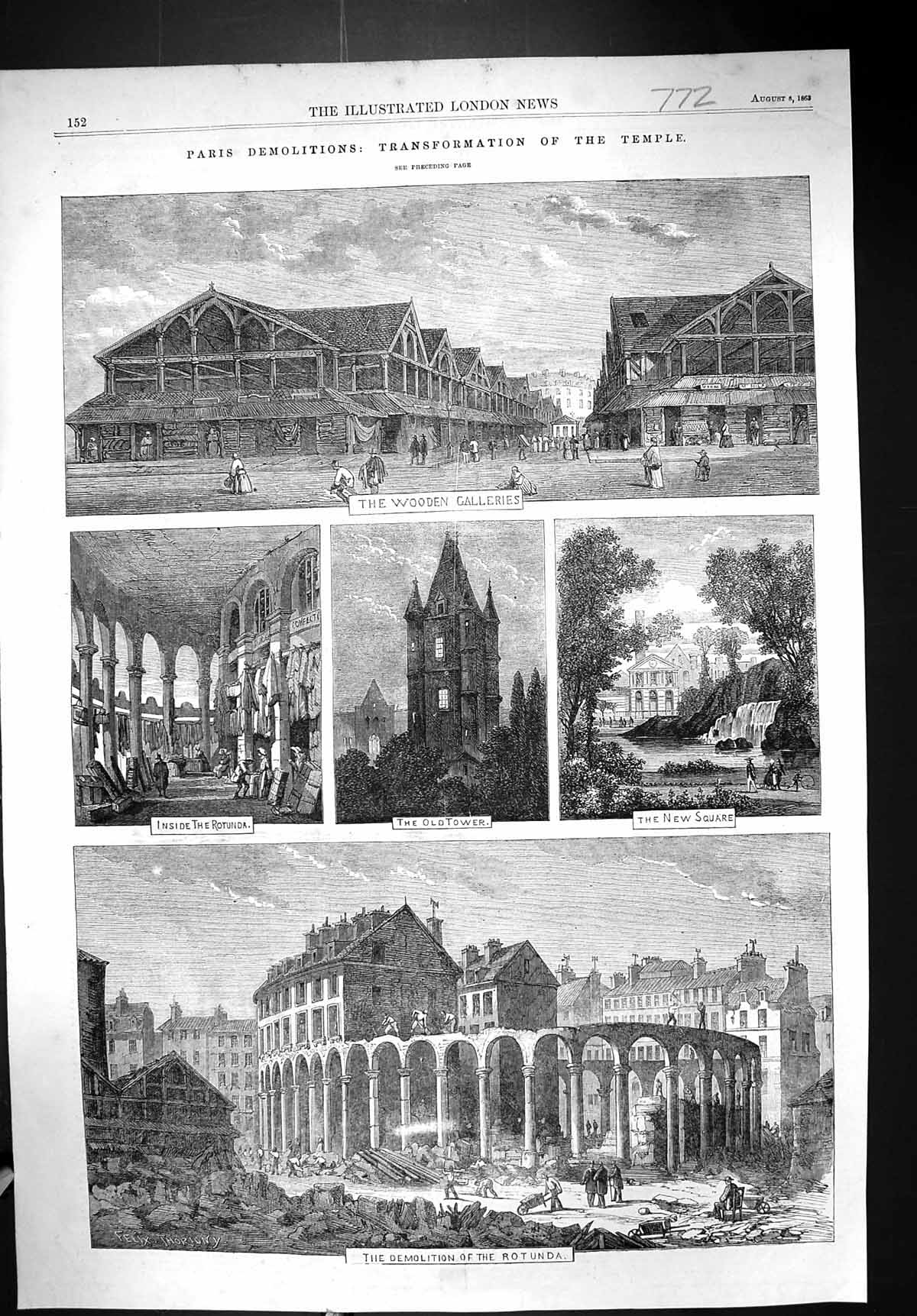 Old 1863 Paris Demolitions Transformation Temple Wooden Galleries Rot Victorian