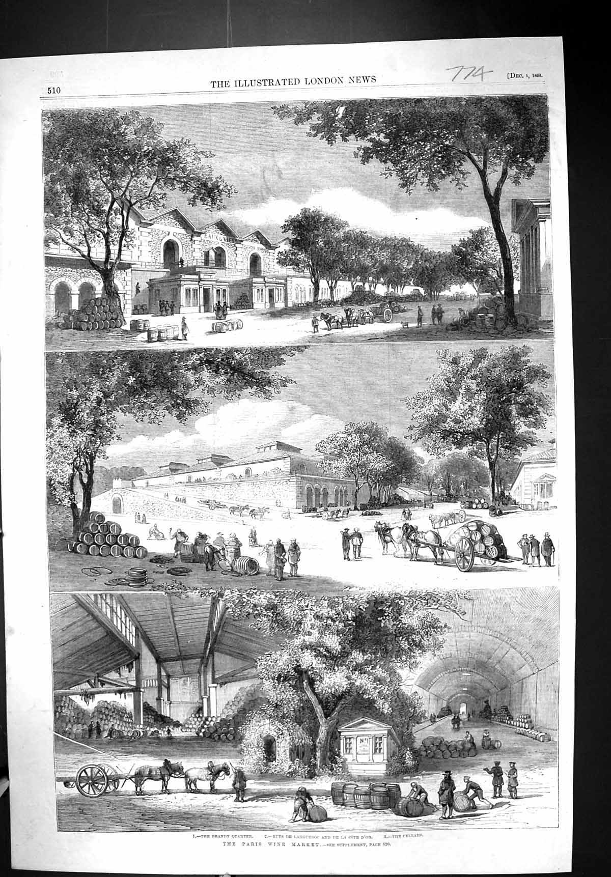 Old 1860 Paris Wine Market Brandy Quarter Rues Languedoc Cote D'Or Ce Victorian