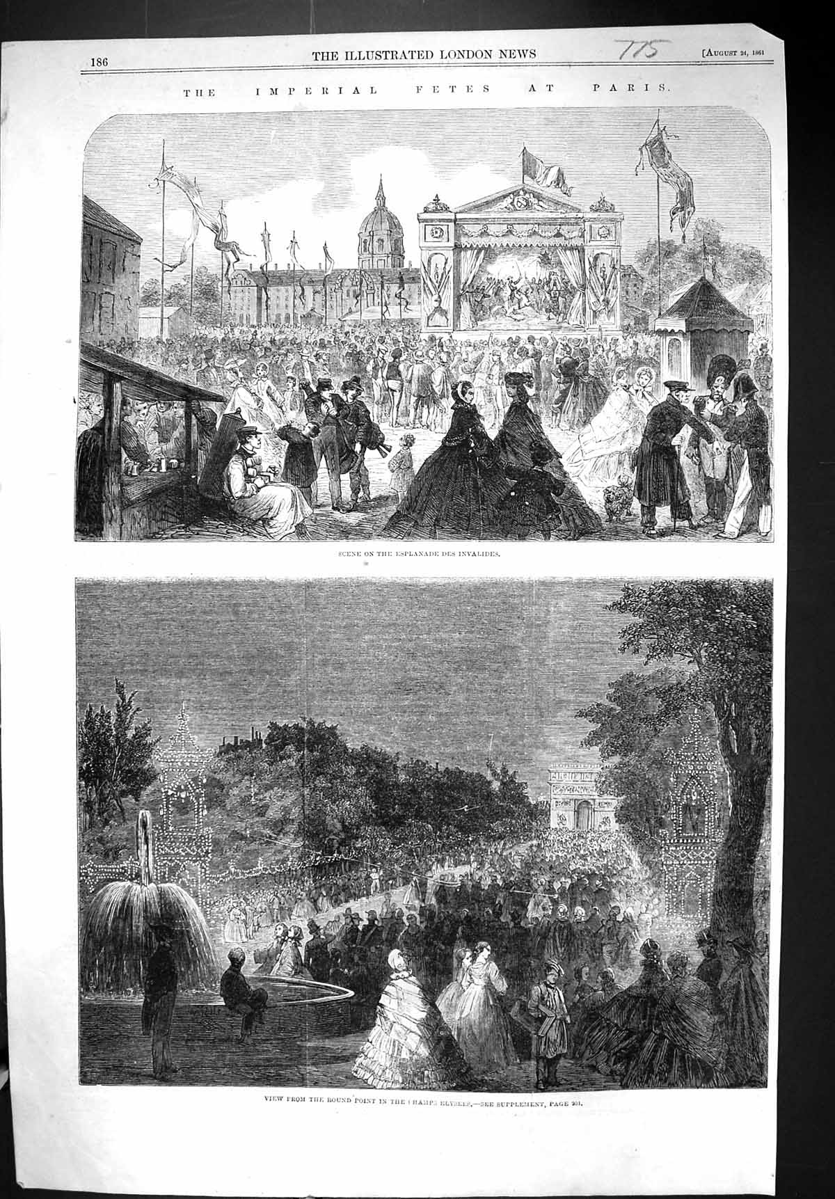 Old 1861 Imperial Fetes Paris France Esplanade Invalides Champs Elyse Victorian