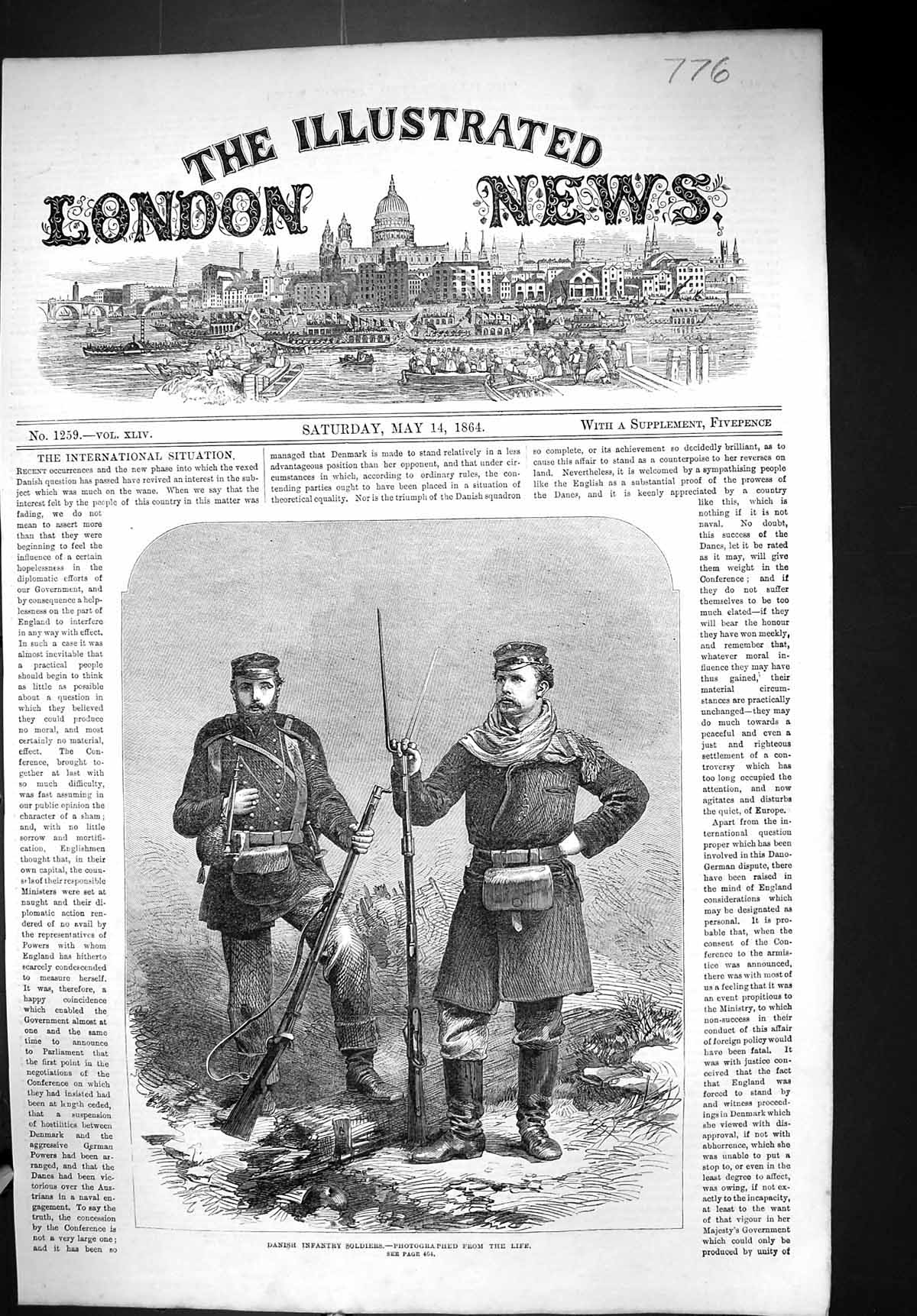 Original Old Antique Print 1864 Danish Infantry Siers War Uniforms Weapons 19th