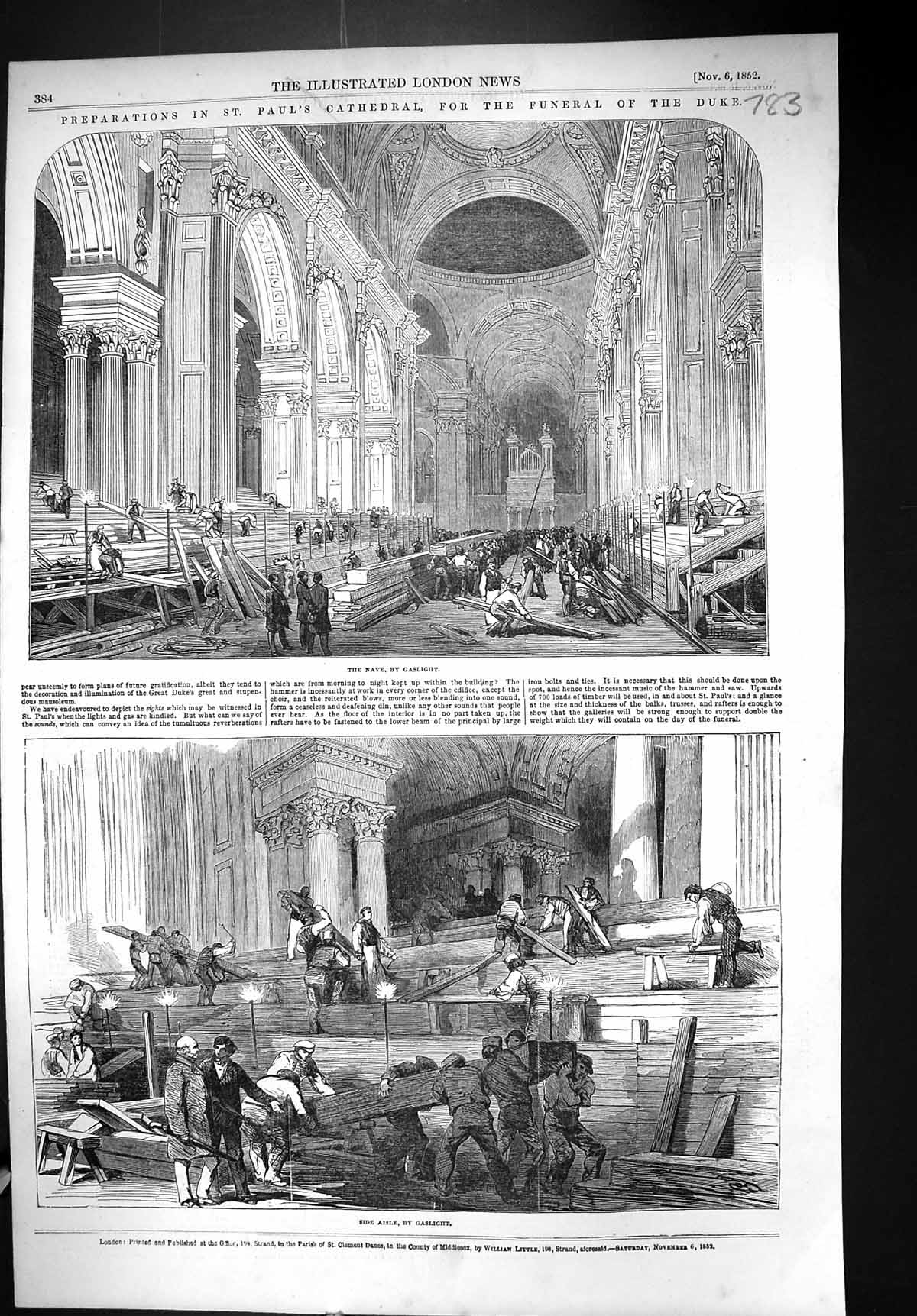Old 1852 St. Paul'S Cathedral Funeral Duke Wellington Nave Gaslight A Victorian