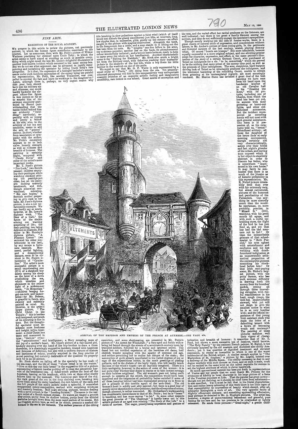 Antique Old Print 1866 Arrival Emperor Empress French Auxerre Horses Carriage