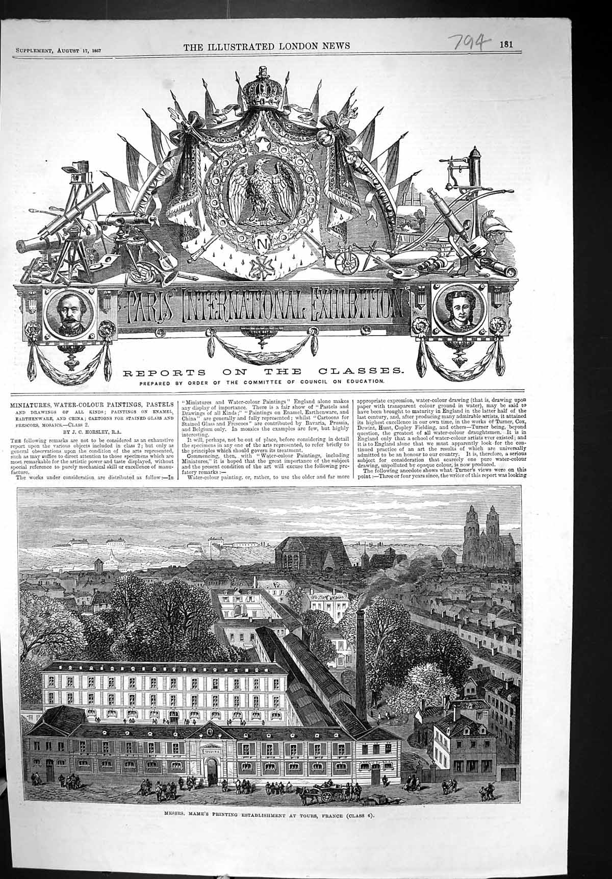 Old Print 1867 Mame Ing Establishment Tours France Architecture Building 19th