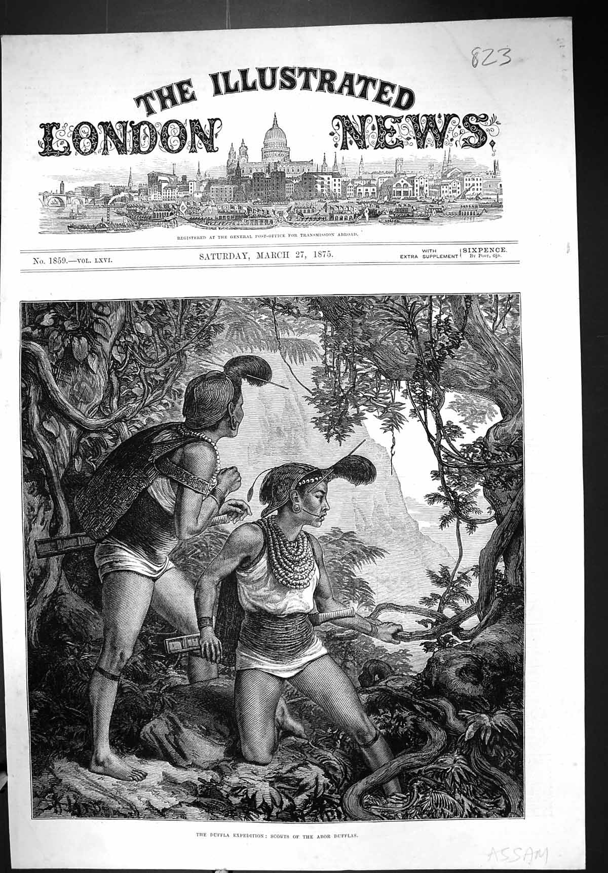 Original Old Antique Print 1875 Duffla Expedition Scouts Abor Assam Natives