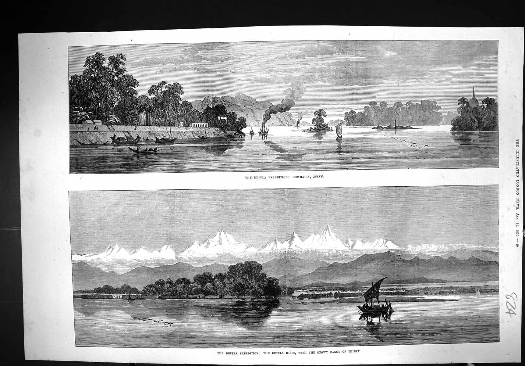 Old 1875 Duffla Expedition Gowhatty Assam Hills Snowy Mountains Thibe Victorian