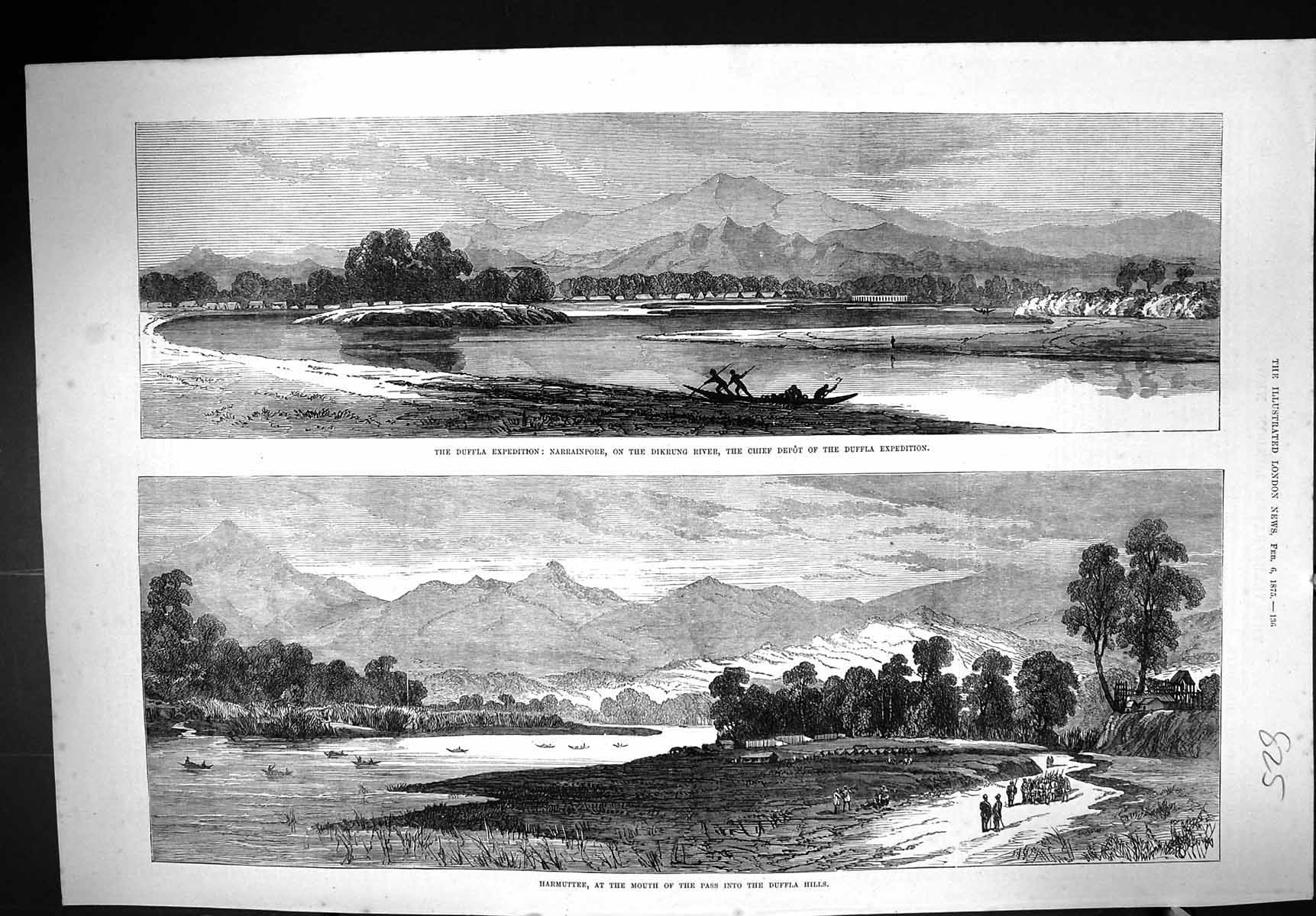 Old 1875 Duffla Expedition Narrainpore Dikrung River Harmuttee Mounta Victorian