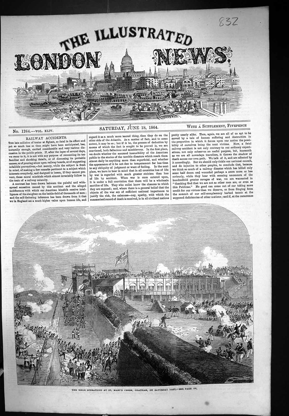 Antique Old Print 1864 Siege Operations St. Mary'S Creek Chatham Siers War 19th