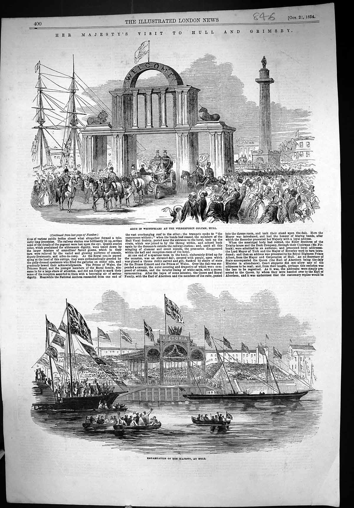 Old 1854 Queen Hull Grimsby Arch Whitefriars Wilberforce Column Ships Victorian