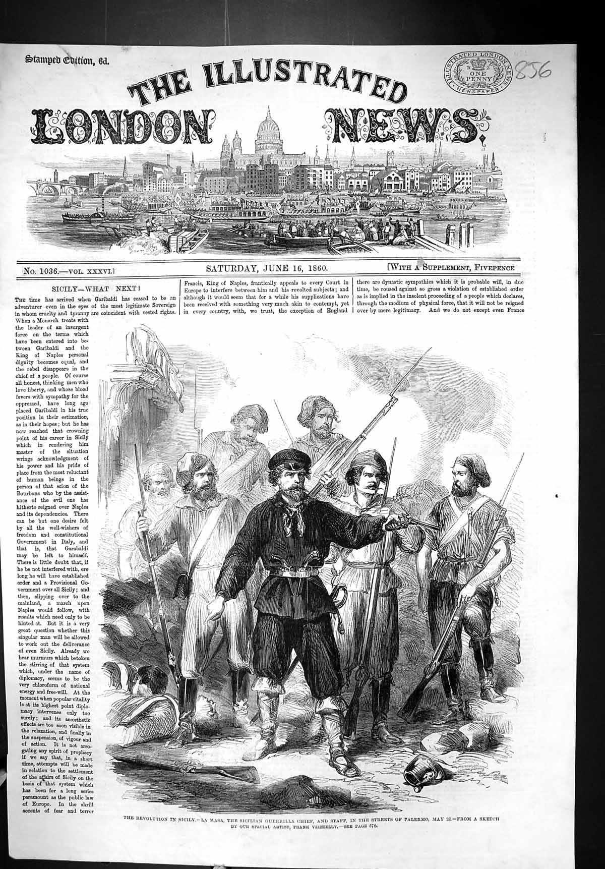 Old 1860 Revolution Sicily La Masa Sicilian Guerrilla Chief Palermo V Victorian
