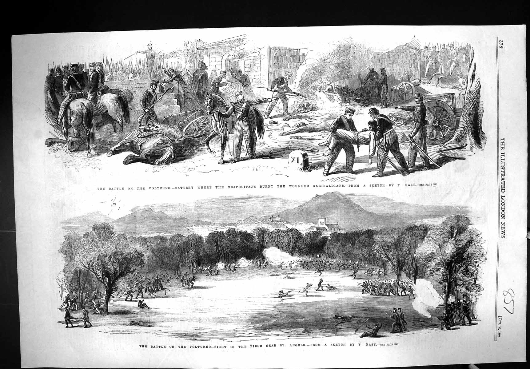 Old Print 1860 Battle Volturno Siers Neapolitans Garibaldians St. Angelo 19th