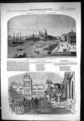 Old 1849 Venice Italy Dogana Church Maria Della Salute Tower Orologio Victorian