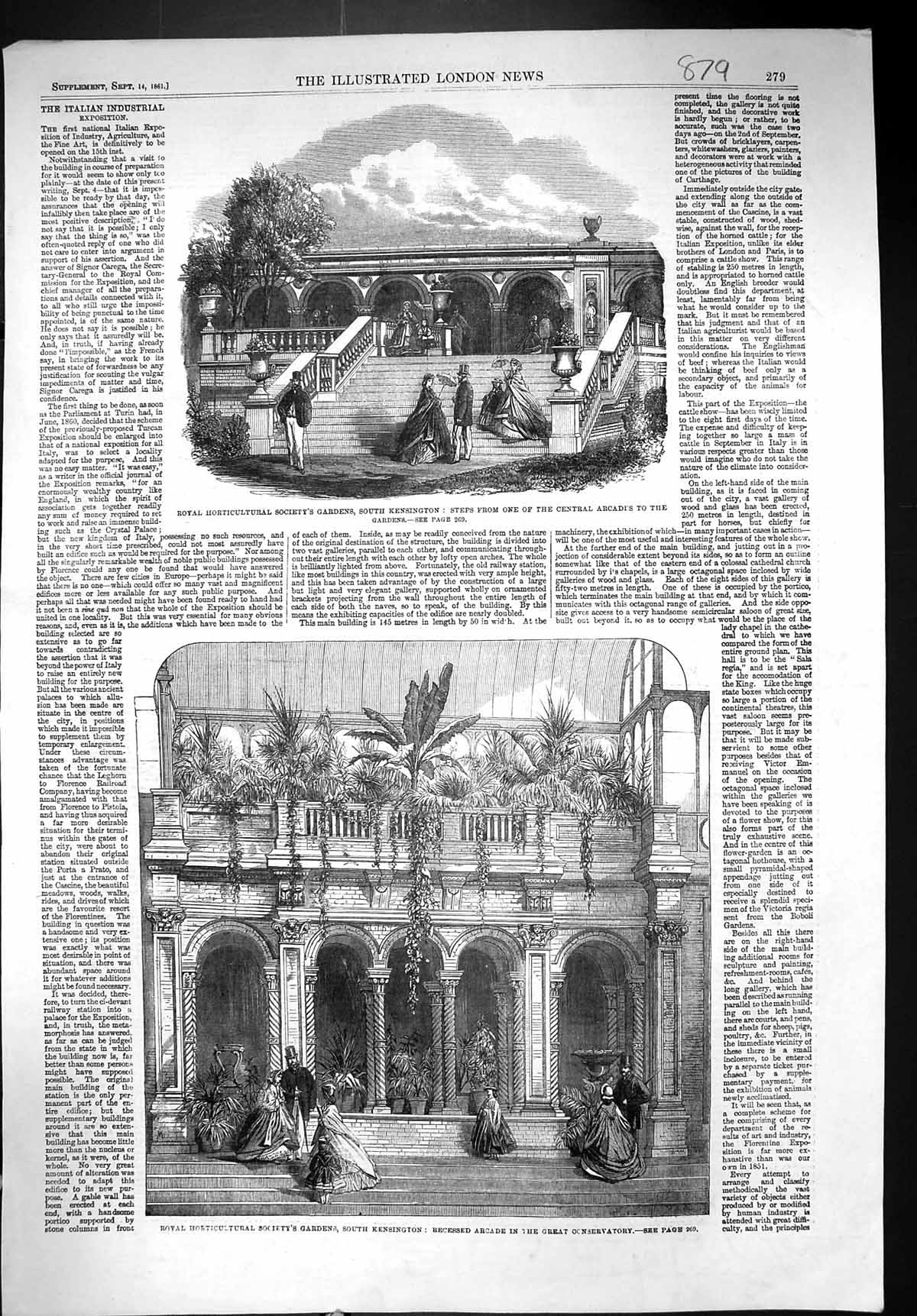 Old 1861 Royal Horticultural Society Gardens Kensington Conservatory Victorian
