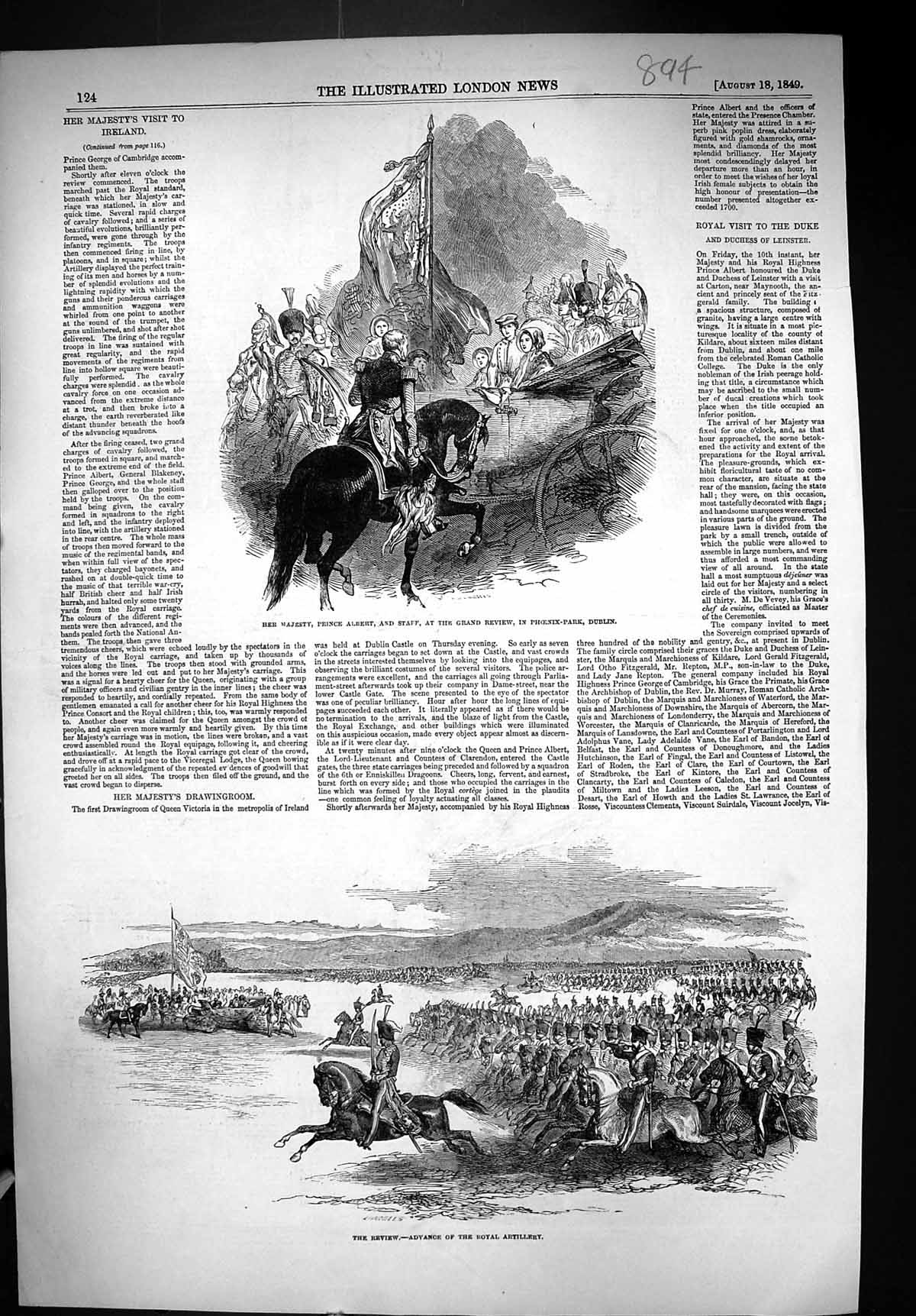 Old 1849 Prince Albert Review Phoenix Park Dublin Ireland Royal Artil Victorian